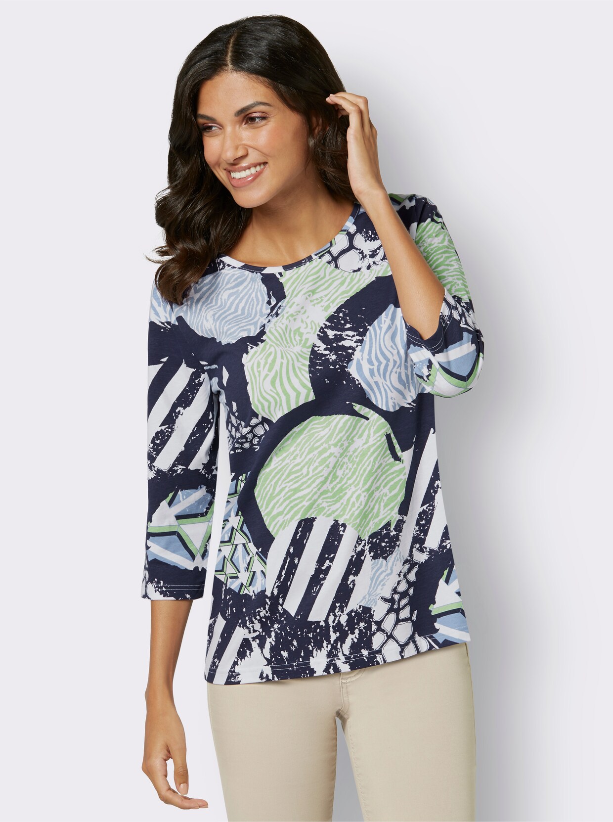 Shirt met 3/4-mouw - middenblauw gedessineerd