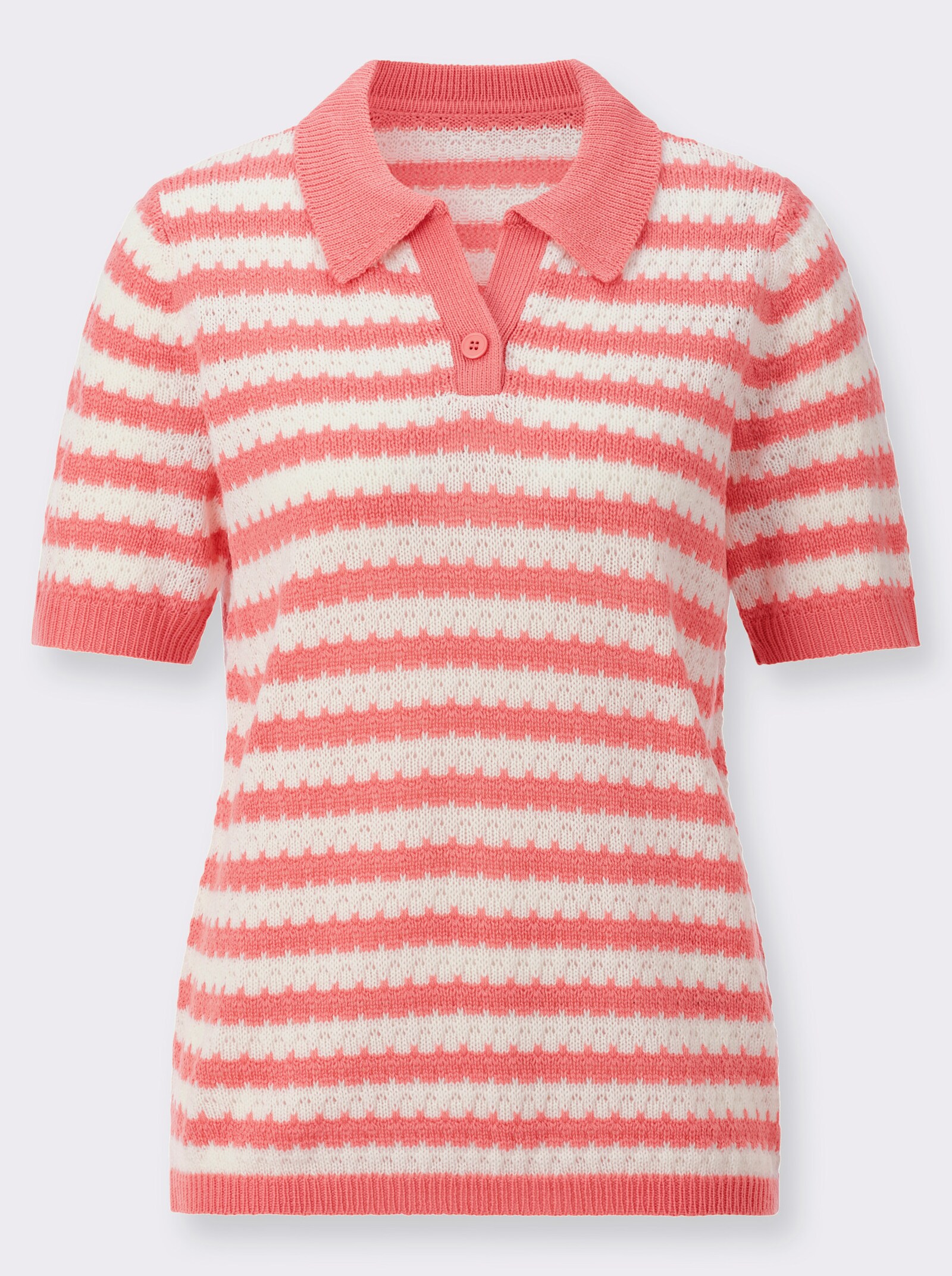 Polopullover mit Ajourmuster - flamingo-ecru-geringelt