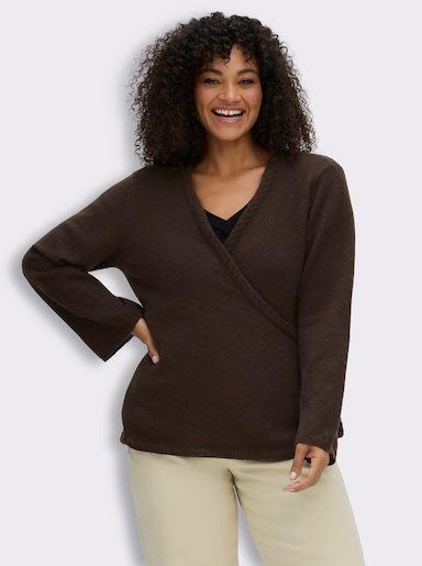 sheego Wickelstrickjacke mit Trompetenärmeln - schoko