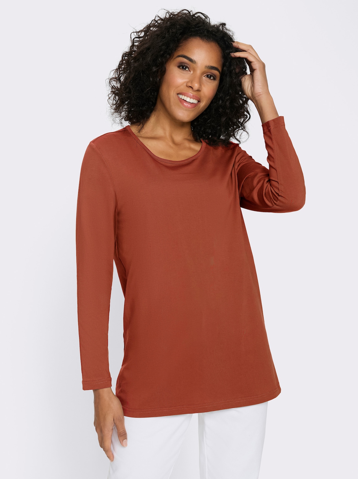 Longshirt mit Zierknöpfen - rostrot