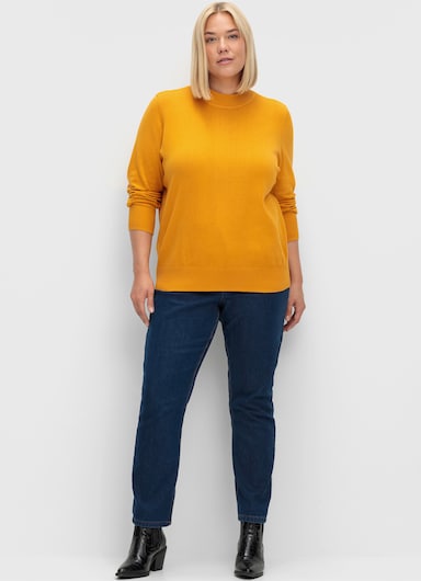 Strickpullover mit geripptem Stehkragen - ocker