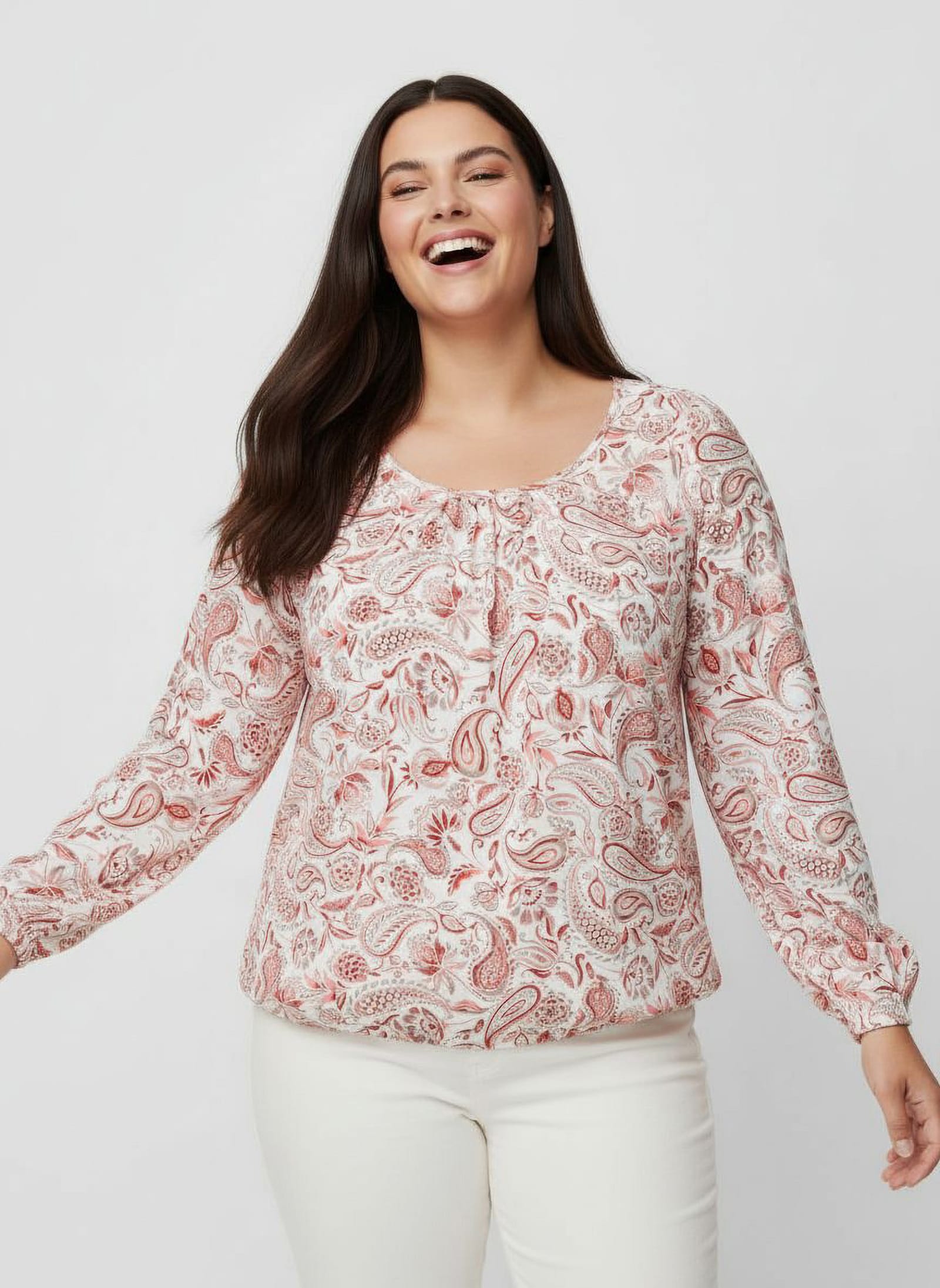 Schlupf-Bluse im Paisley-Dessin - ecru-rosenholz-bedruckt