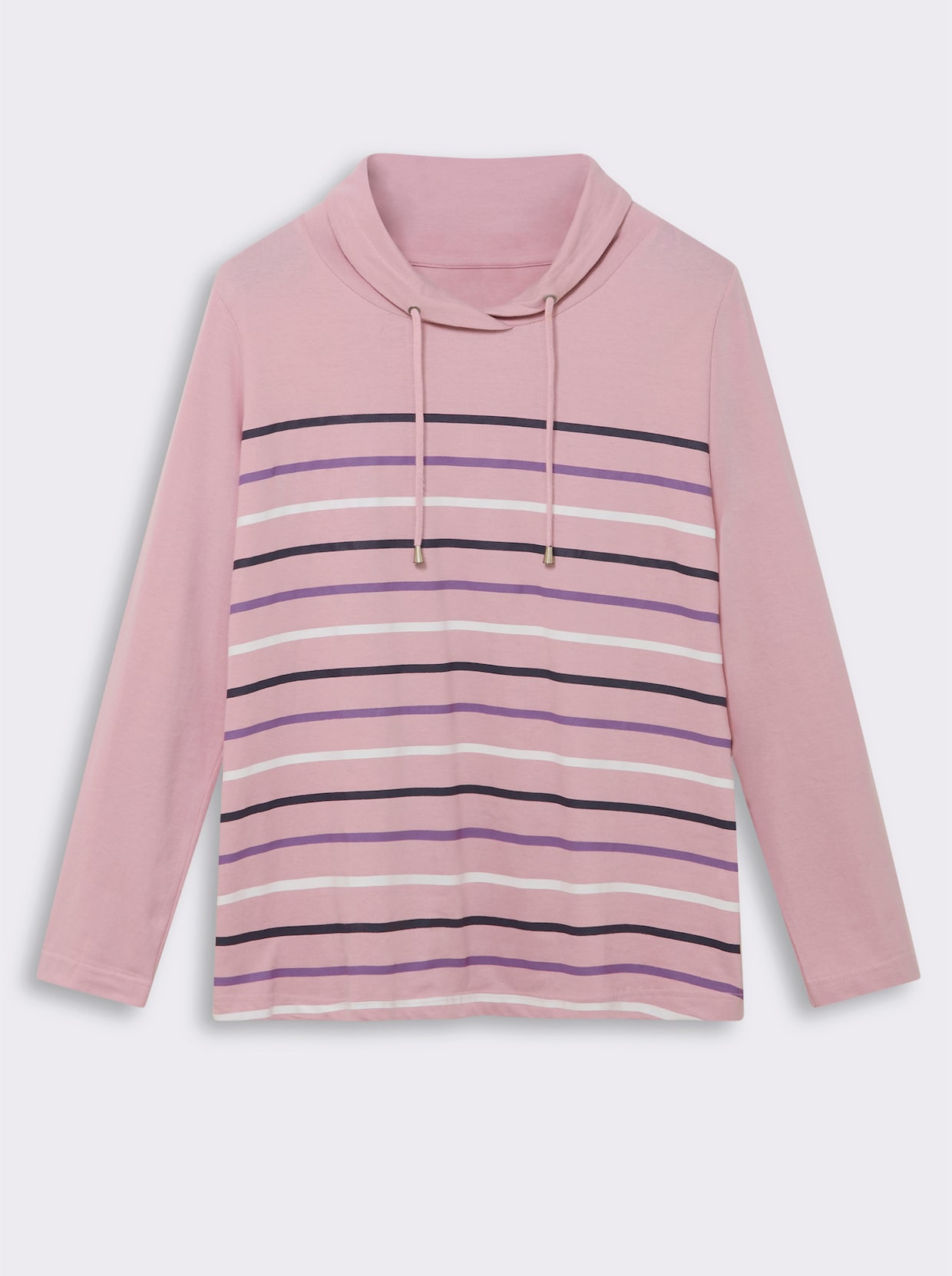 Stehkragenshirt mit Tunnelzug - rosé-geringelt