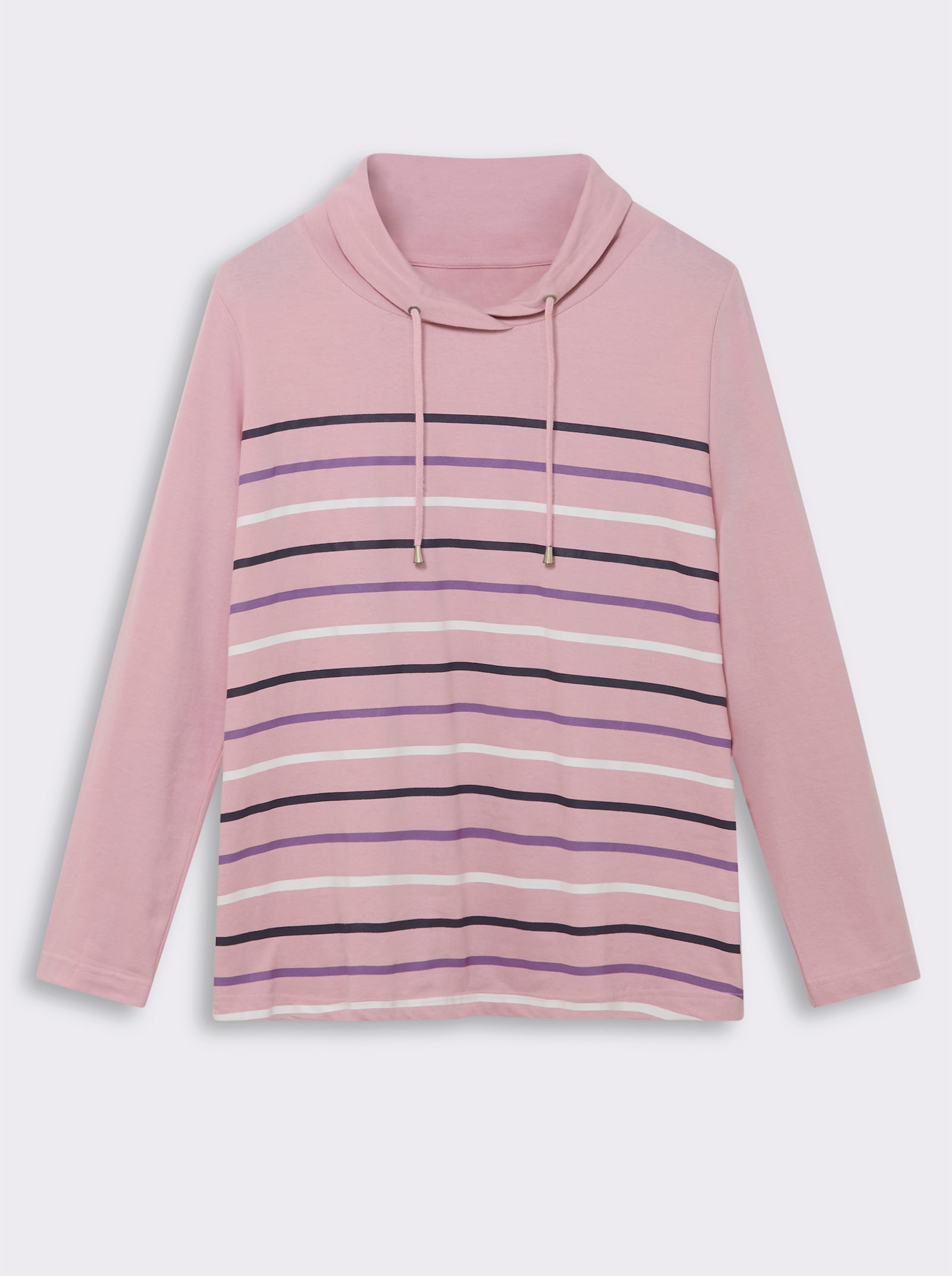 Stehkragenshirt mit Tunnelzug - rosé-geringelt