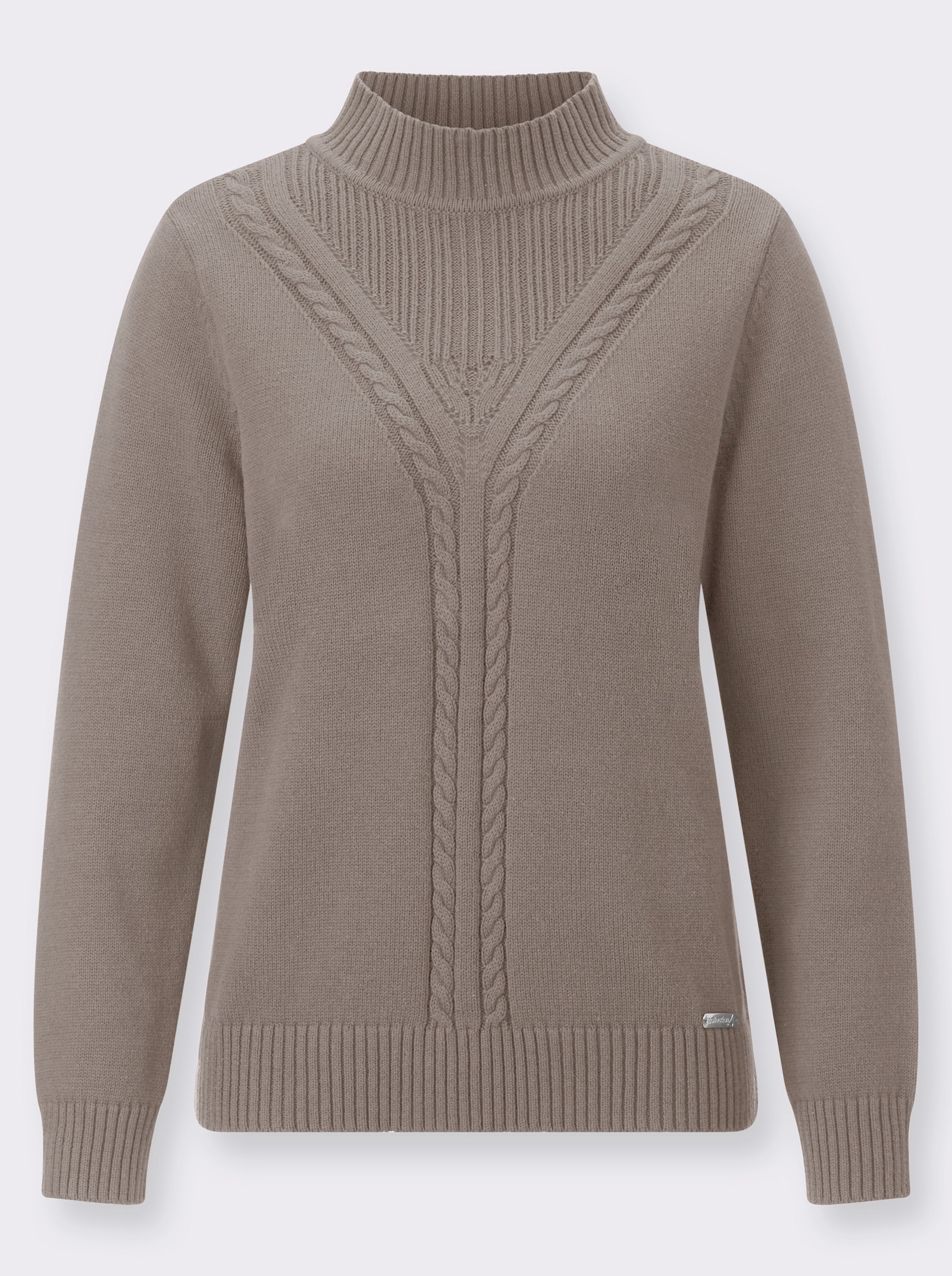 Pullover mit Strickmuster im Vorderteil - taupe