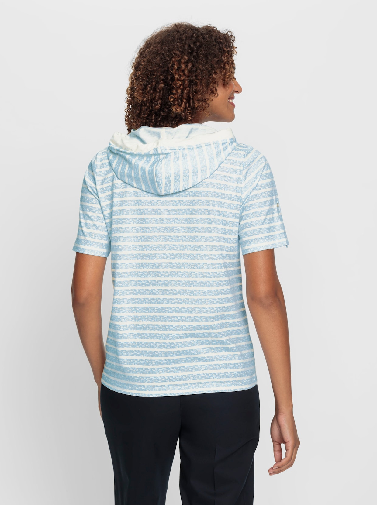Shirt met capuchon - ijsblauw/ecru gestreept