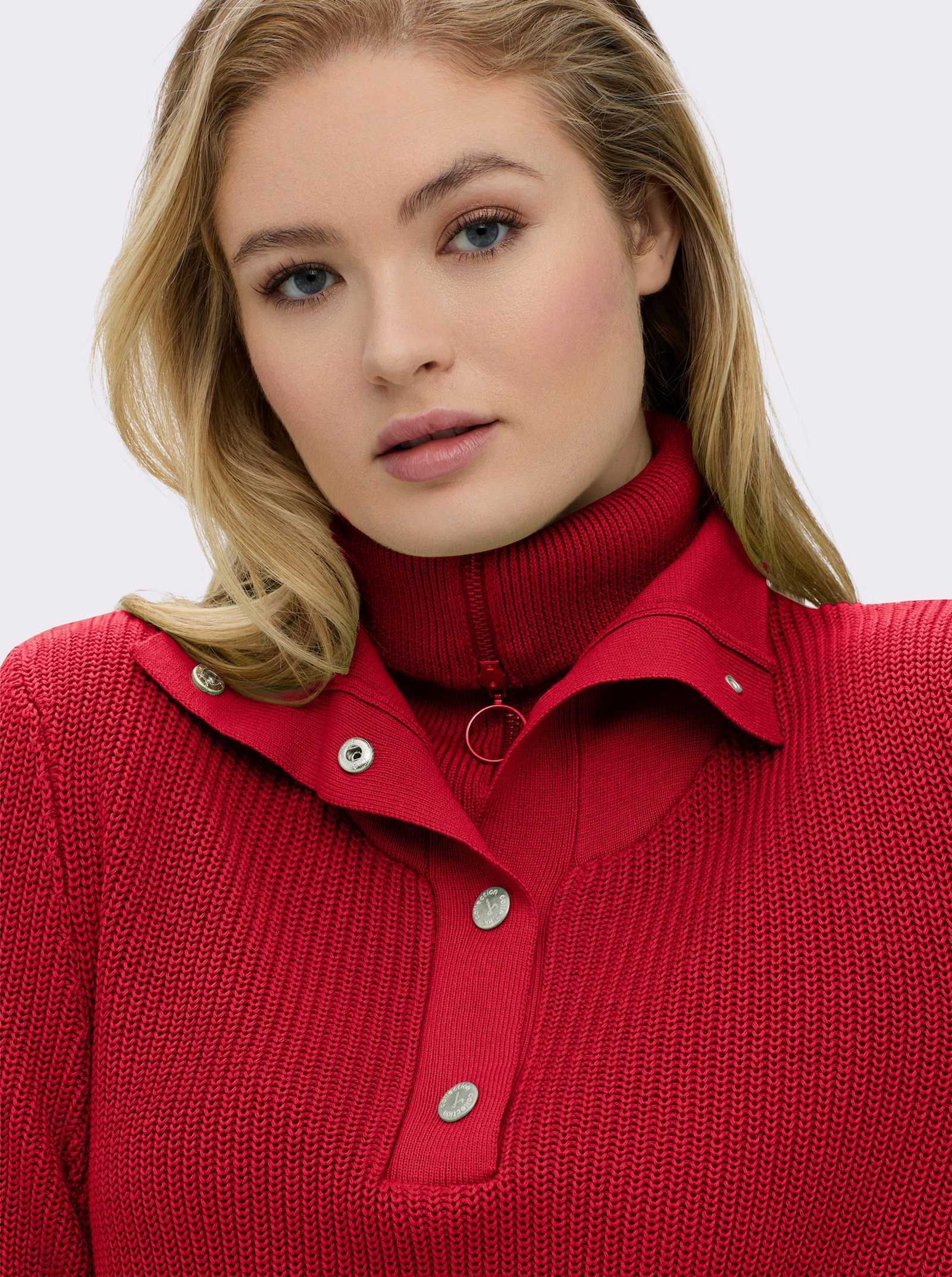 Strickpullover mit Troyerkragen - rot