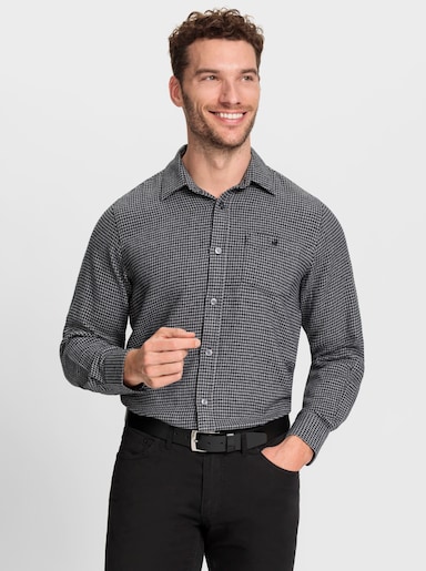 Marco Donati Flanellhemd mit wärmender Wolle - steingrau-schwarz-gemustert