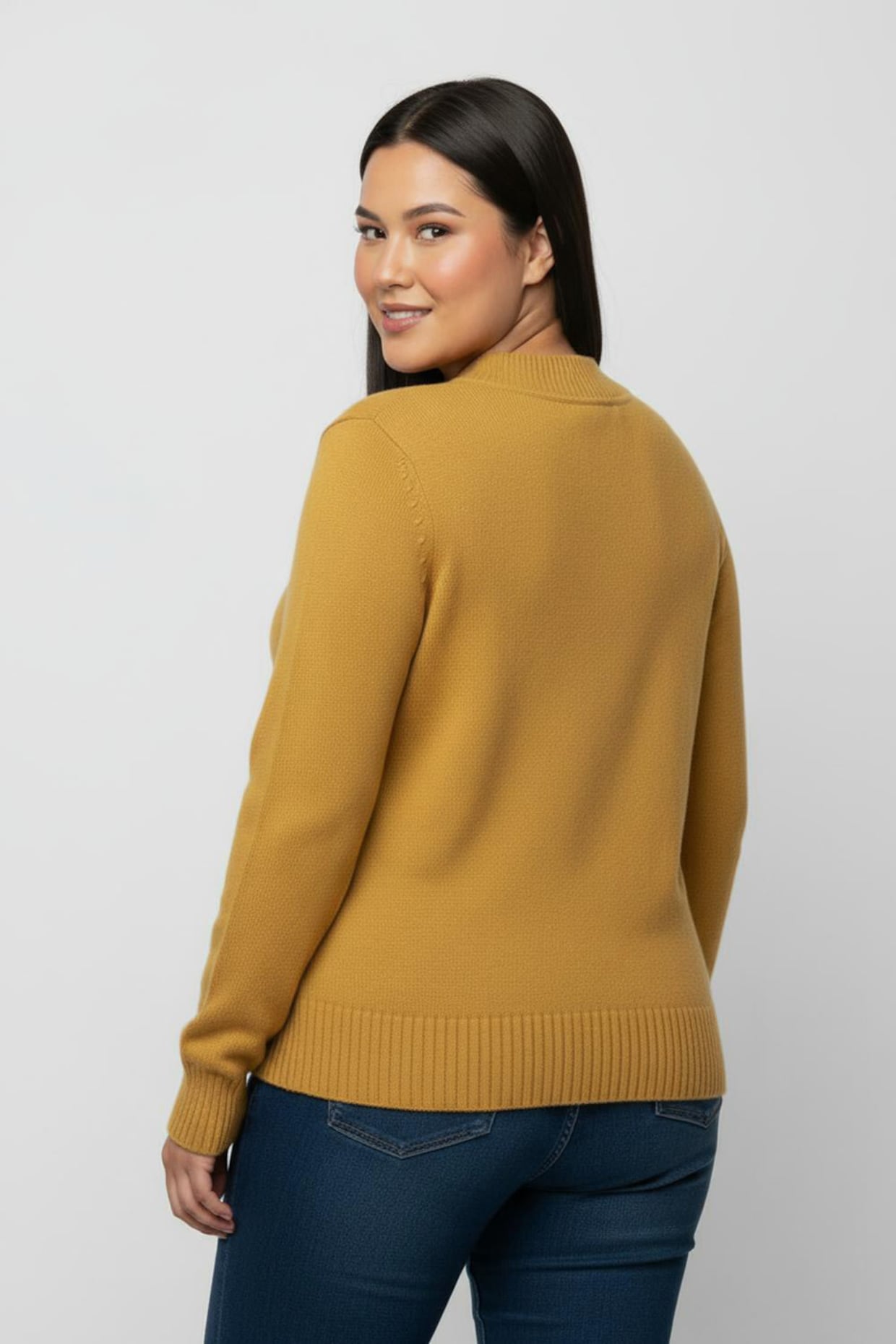 Stehkragenpullover mit Baumwolle - maisgelb