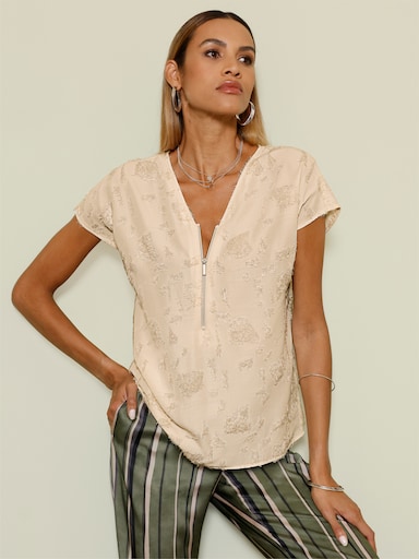 Schlupf-Bluse mit Fransen - elfenbein