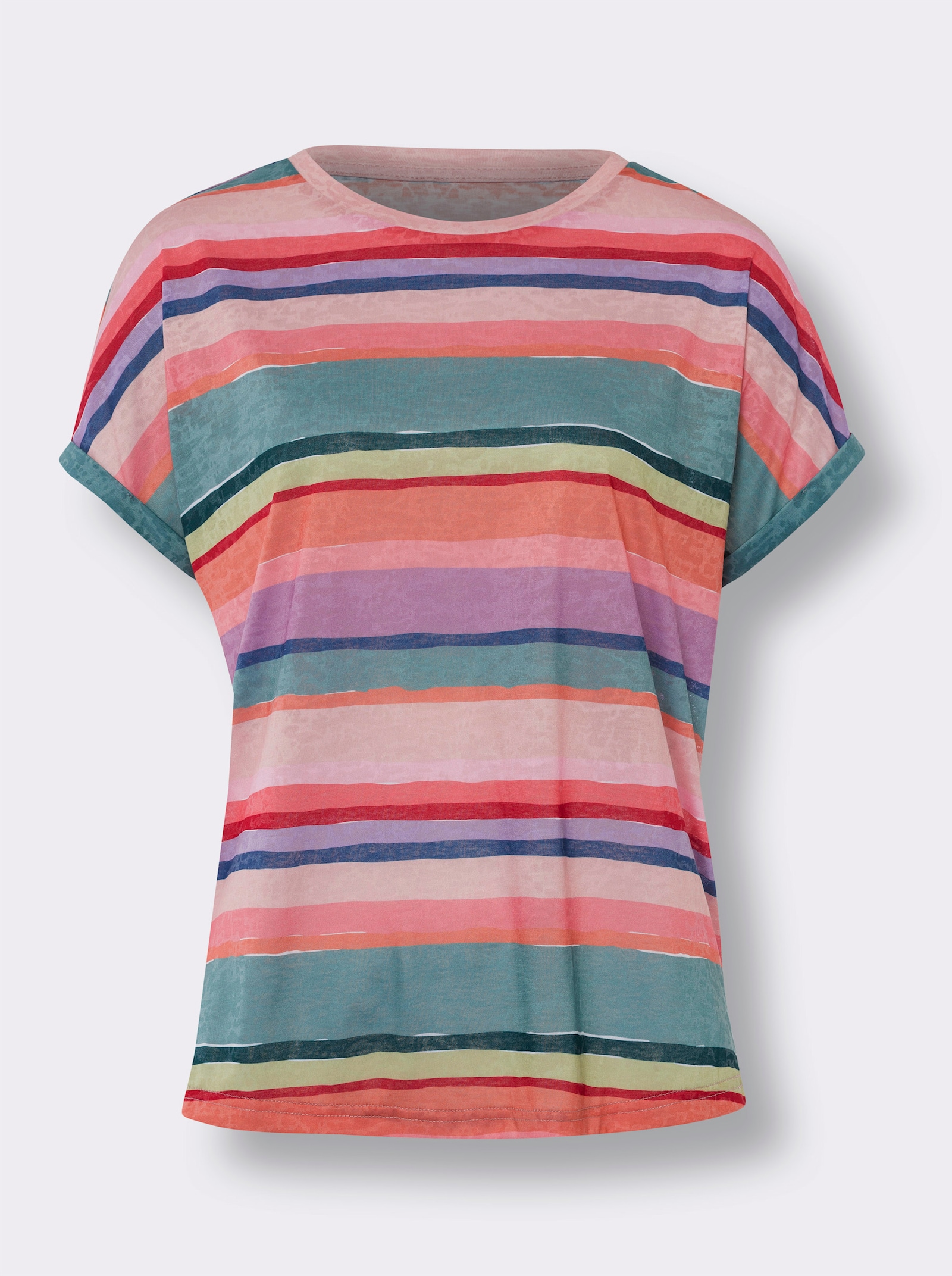 heine T-Shirt in Ausbrenner-Qualität - flamingo-jade-geringelt