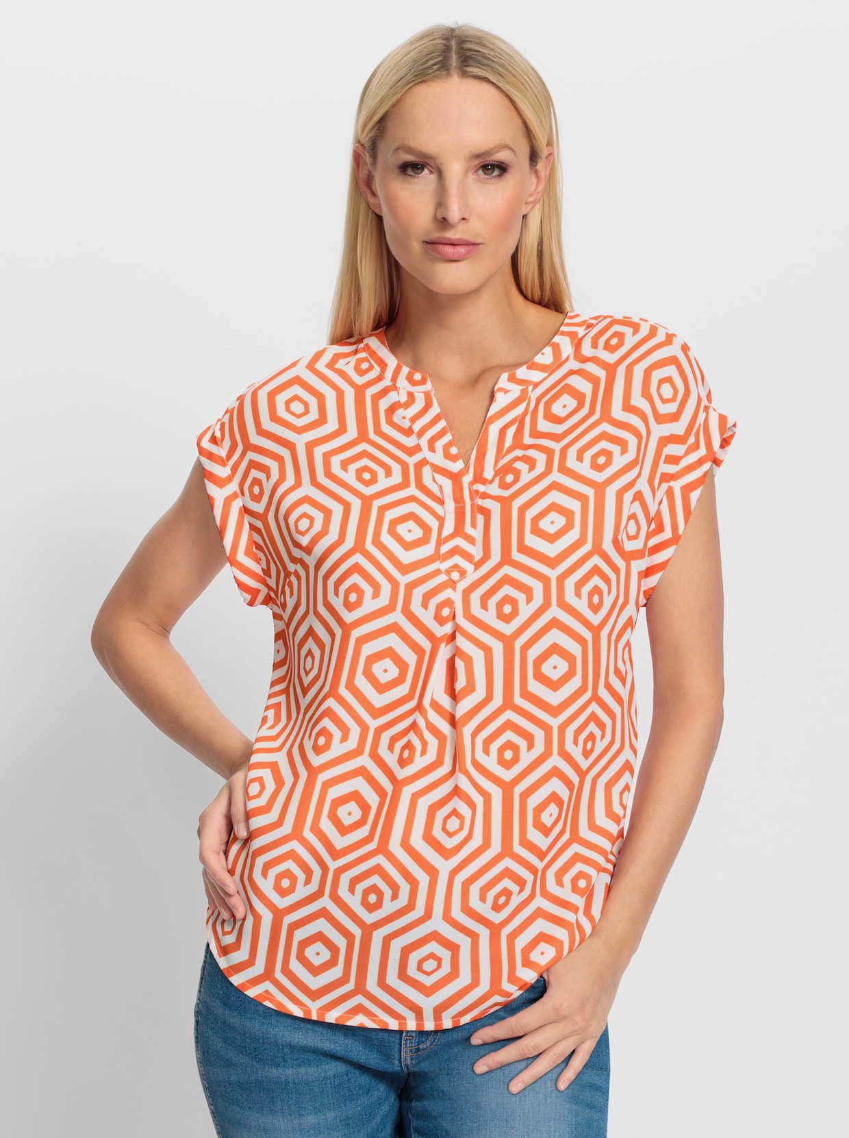heine Chemisier - orange-blanc imprimé