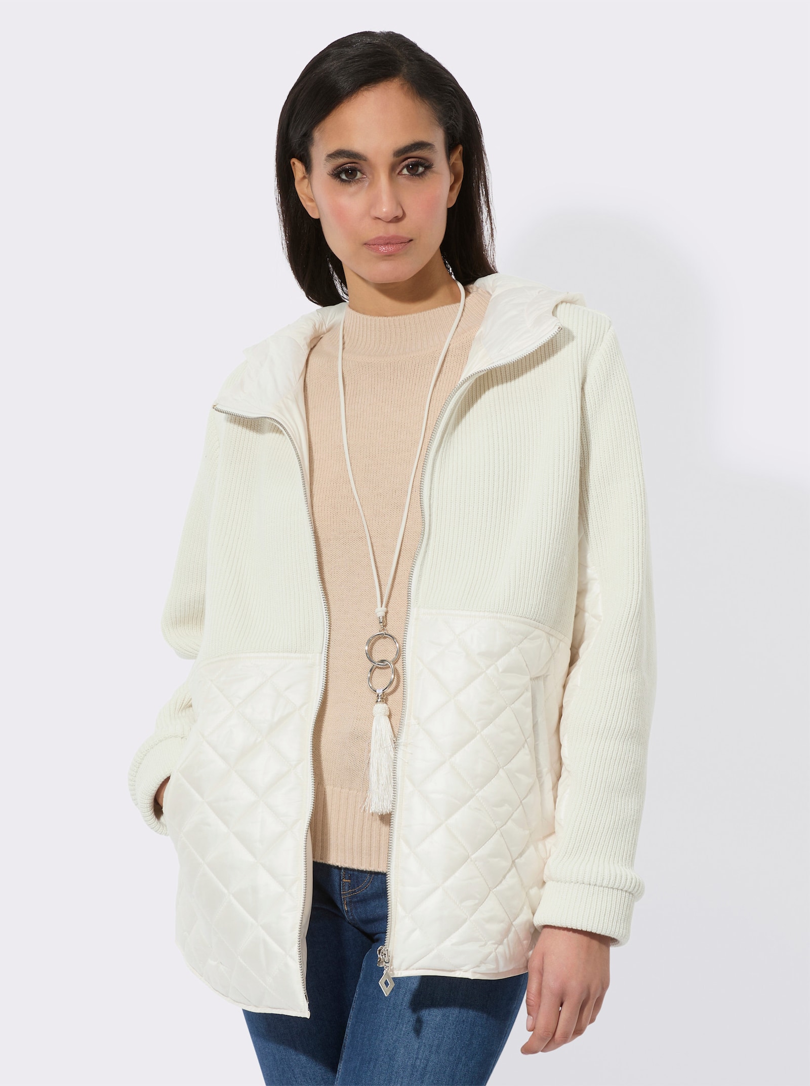 Winterjacke im Materialmix - ecru