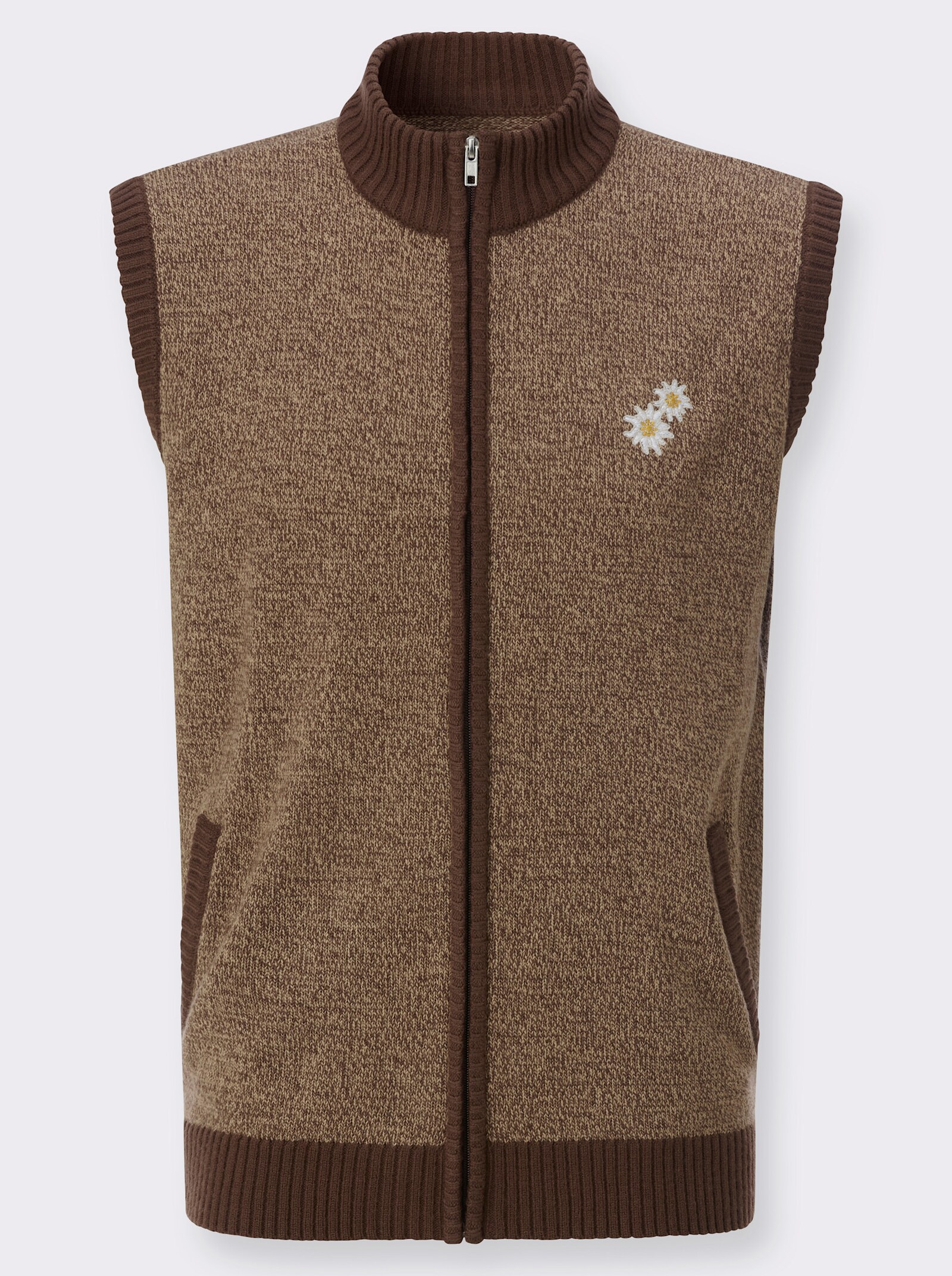 Strickweste in Melange-Optik - schoko-camel-meliert