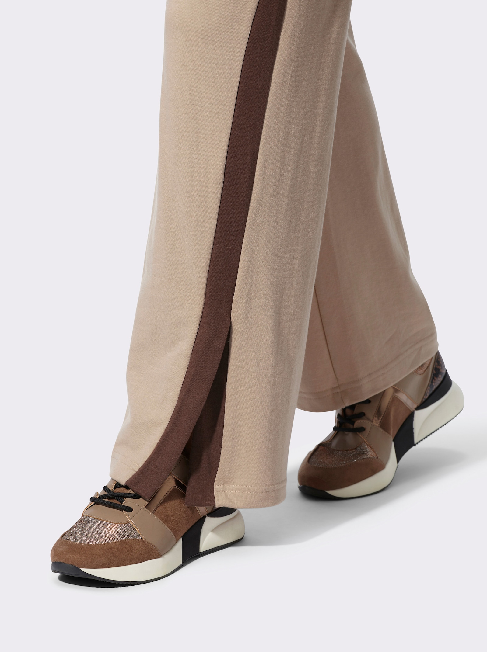 Sweathose mit Galonstreifen - beige-schoko