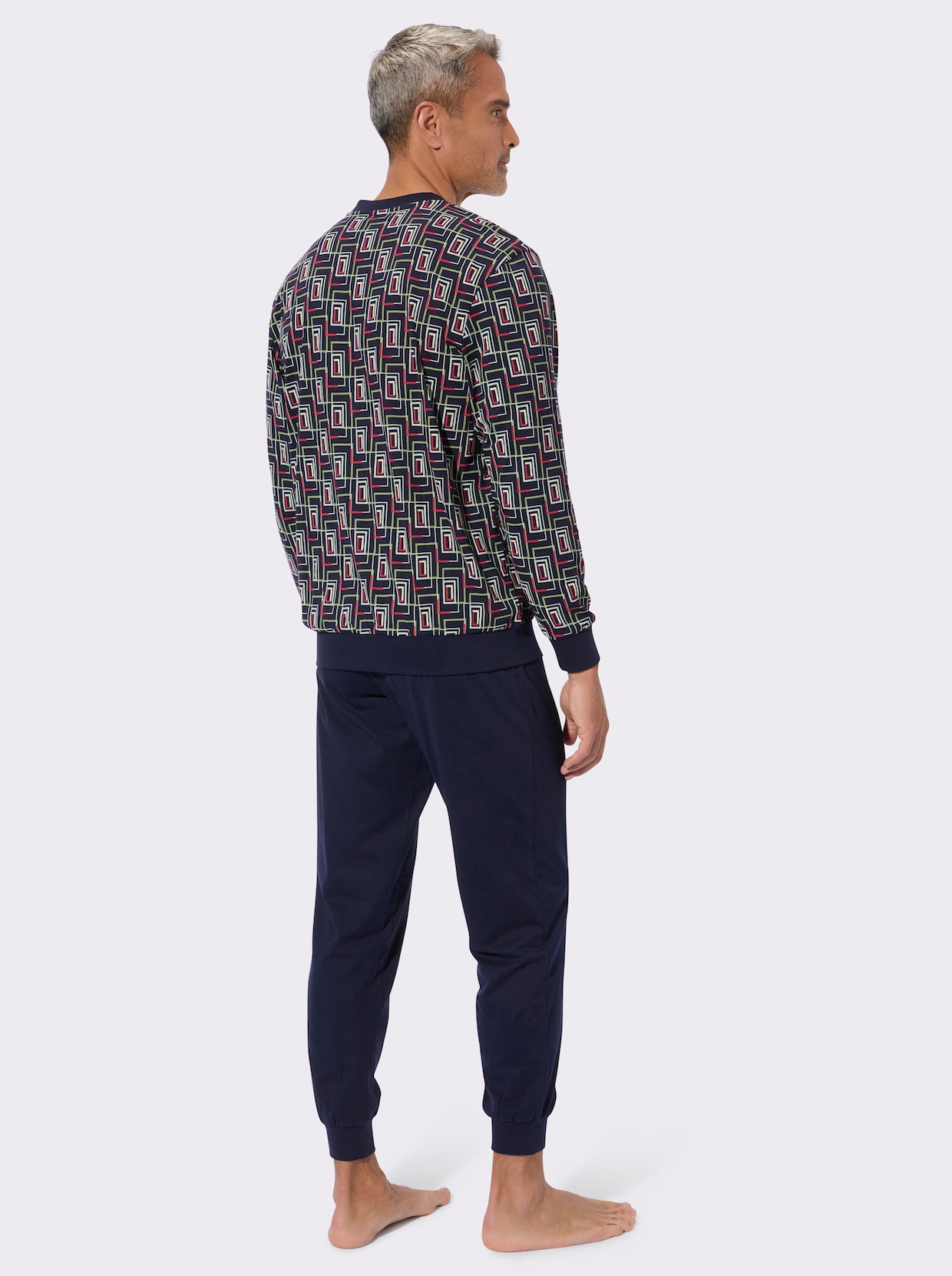 Pyjama met top met grafisch patroon - marine/rood geprint