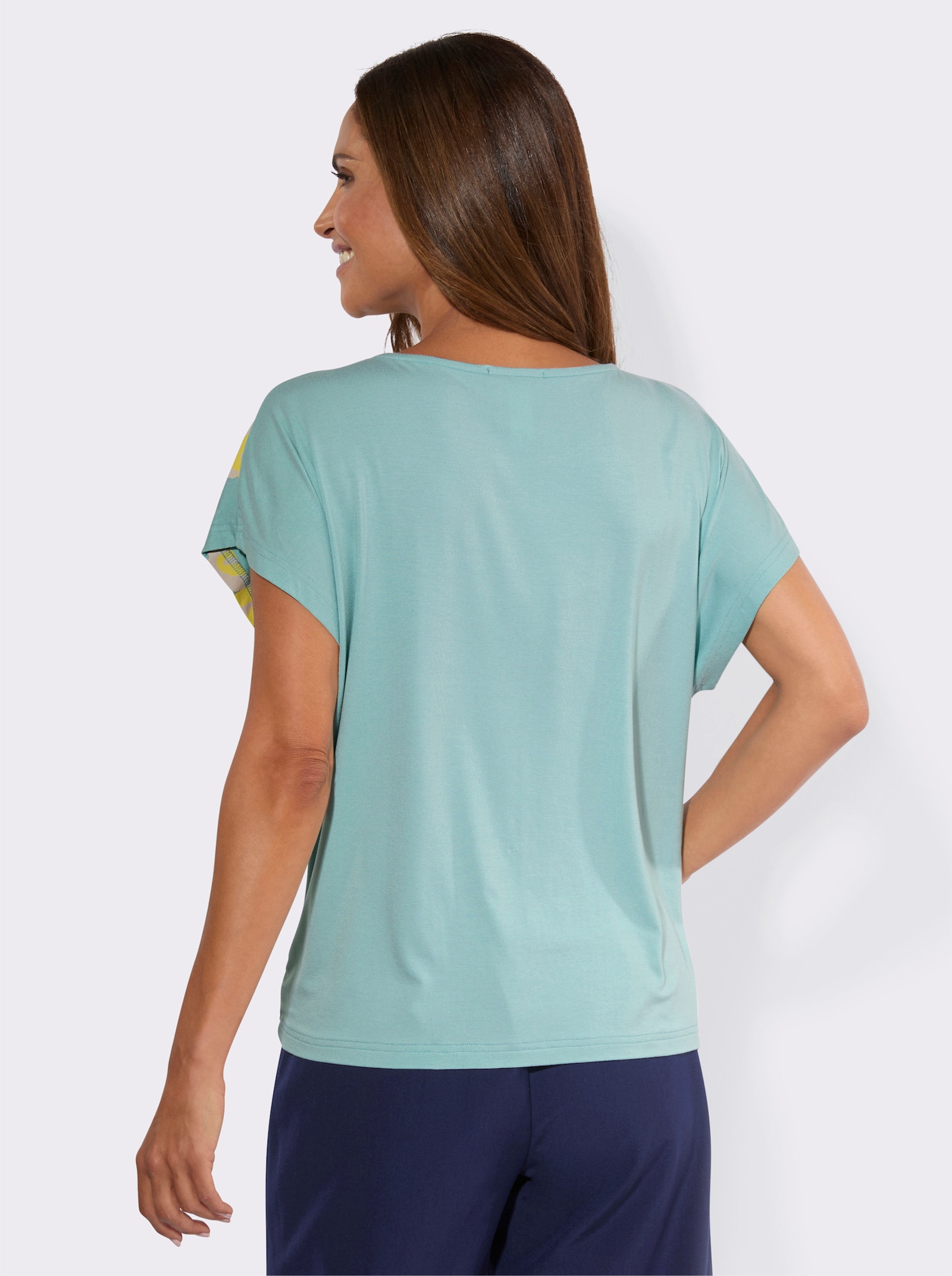 Kurzarmshirt mit Viskose-Anteil - mint-limone-bedruckt
