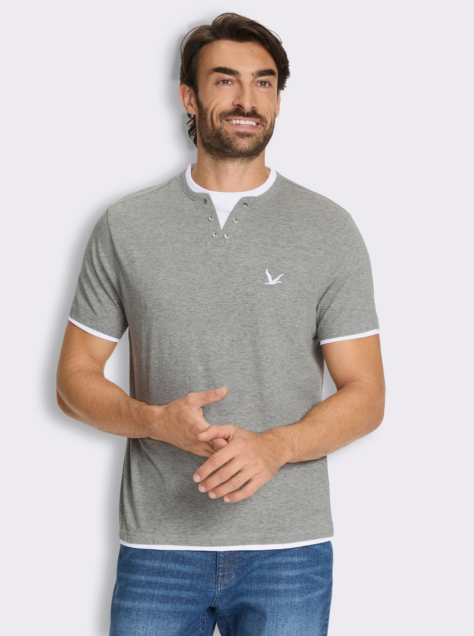 Kurzarmshirt im Doppelpack - grau-meliert + bordeaux