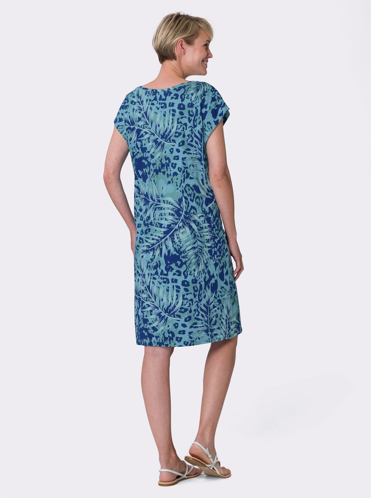 Letní šaty - královská modrá-akvamarínová-potisk