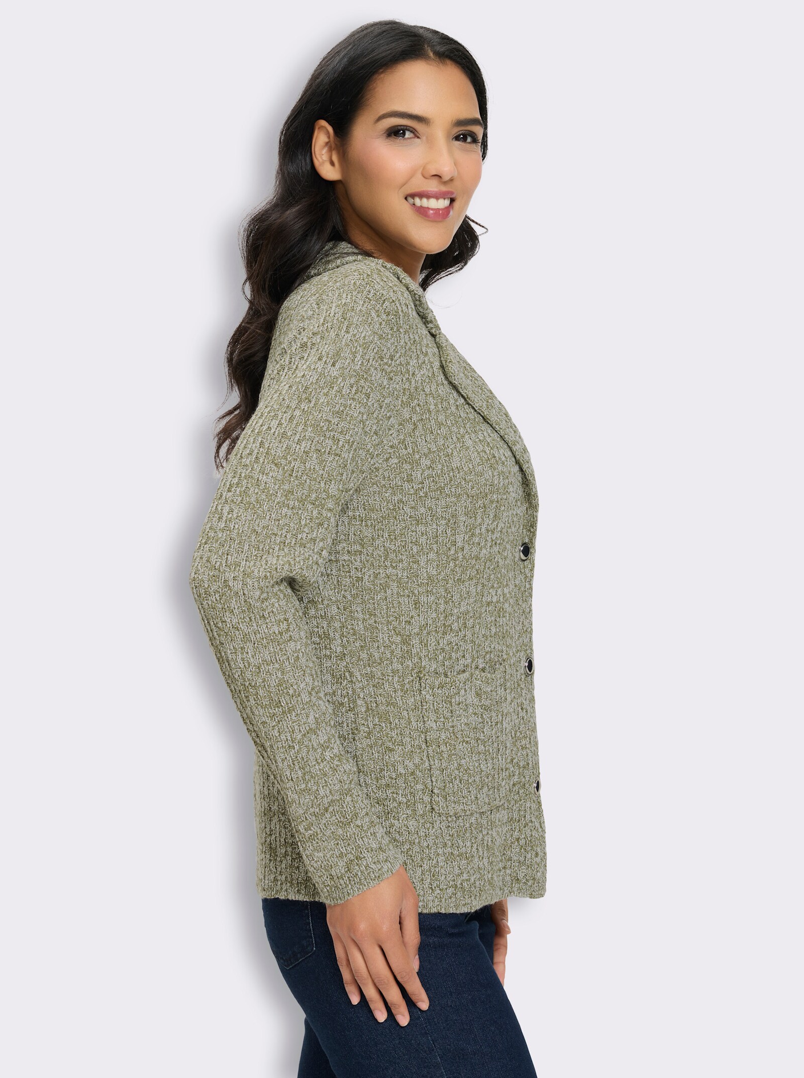 Strickjacke mit Glanzgarn - khaki-meliert