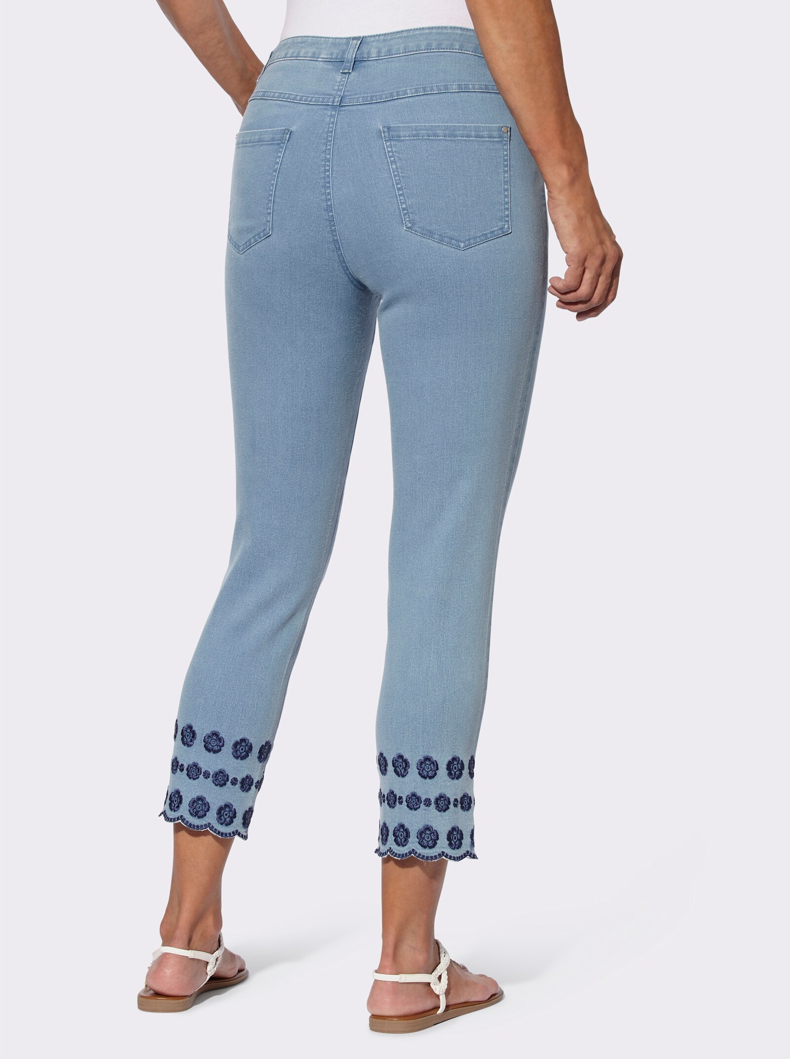 7/8-jeans met bloemenborduursel - blue-bleached