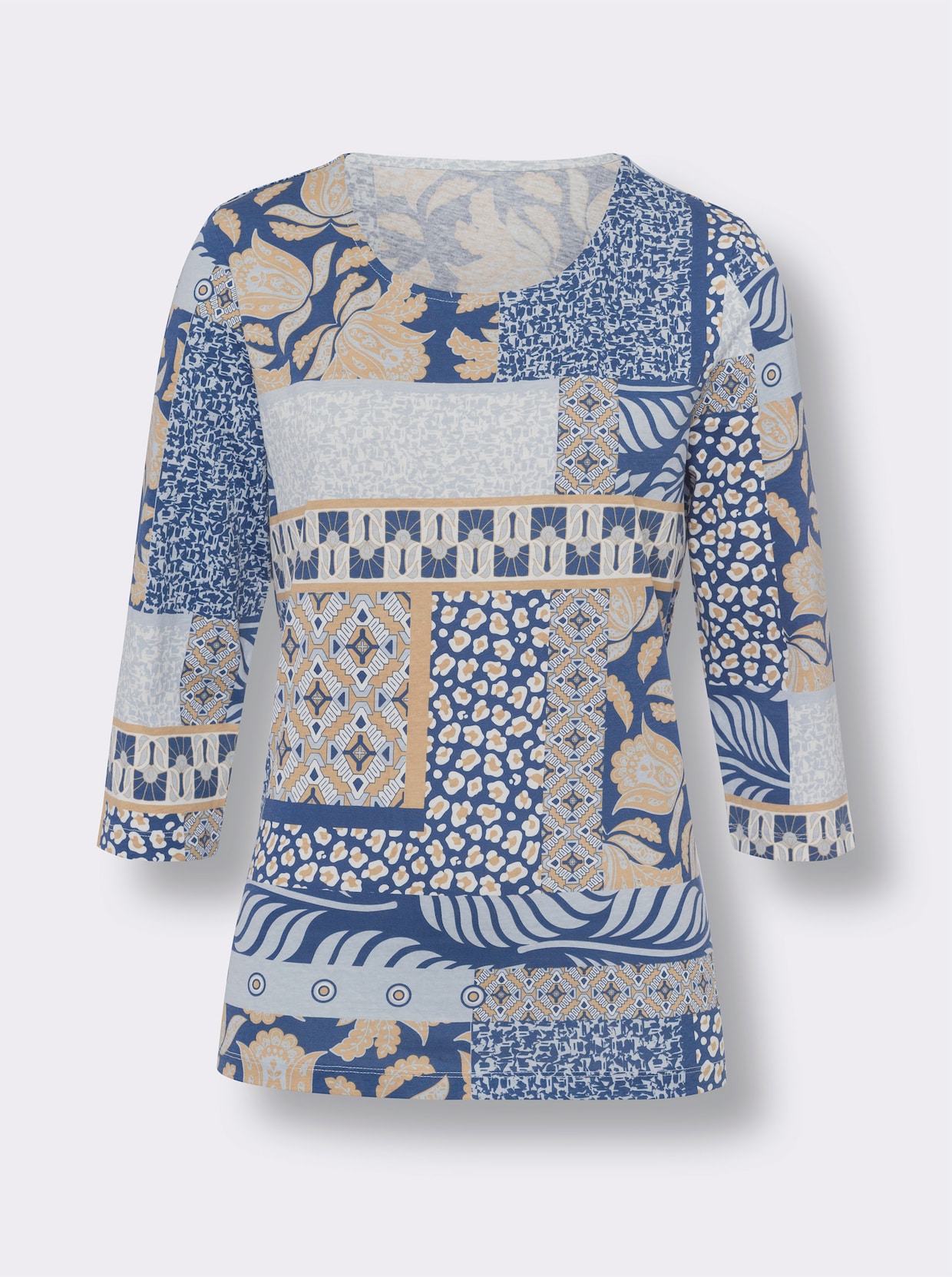 Shirt met 3/4-mouw - jeansblauw/ecru bedrukt