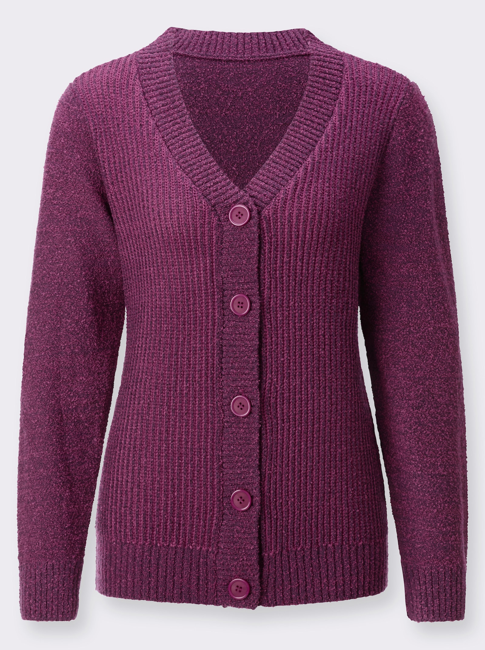 Vest in afkledende riblook - druif/heide gemêleerd