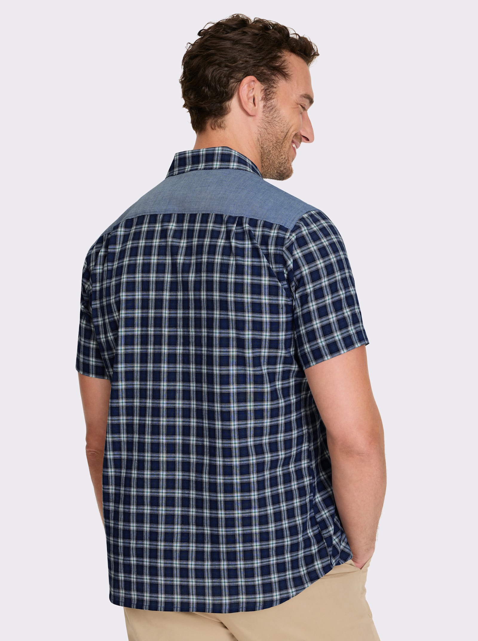 Catamaran Kurzarmhemd mit Webbesätzen, kariert - marine-weiß-kariert