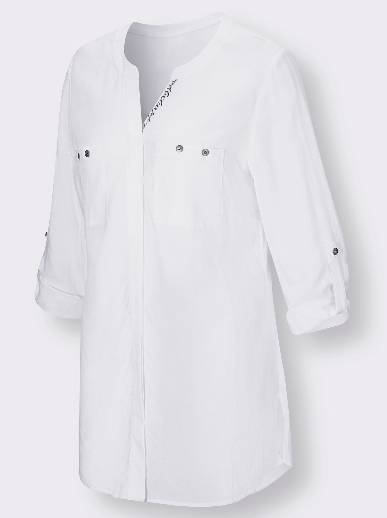 Langarm-Bluse mit krempelbaren Ärmeln - weiß