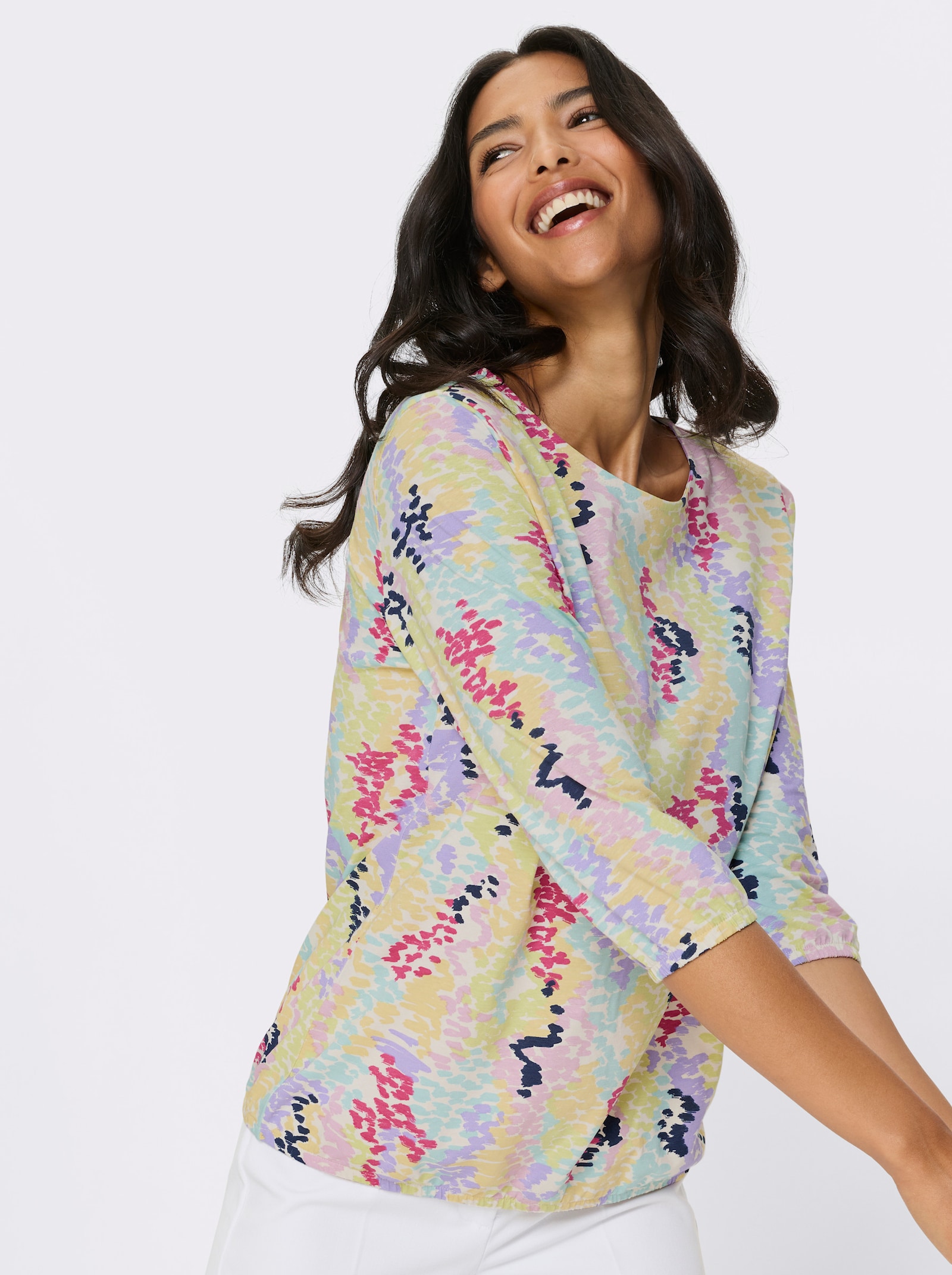 3/4-Arm-Shirt im Tupfen-Dessin - zitrone-lavendel-bedruckt