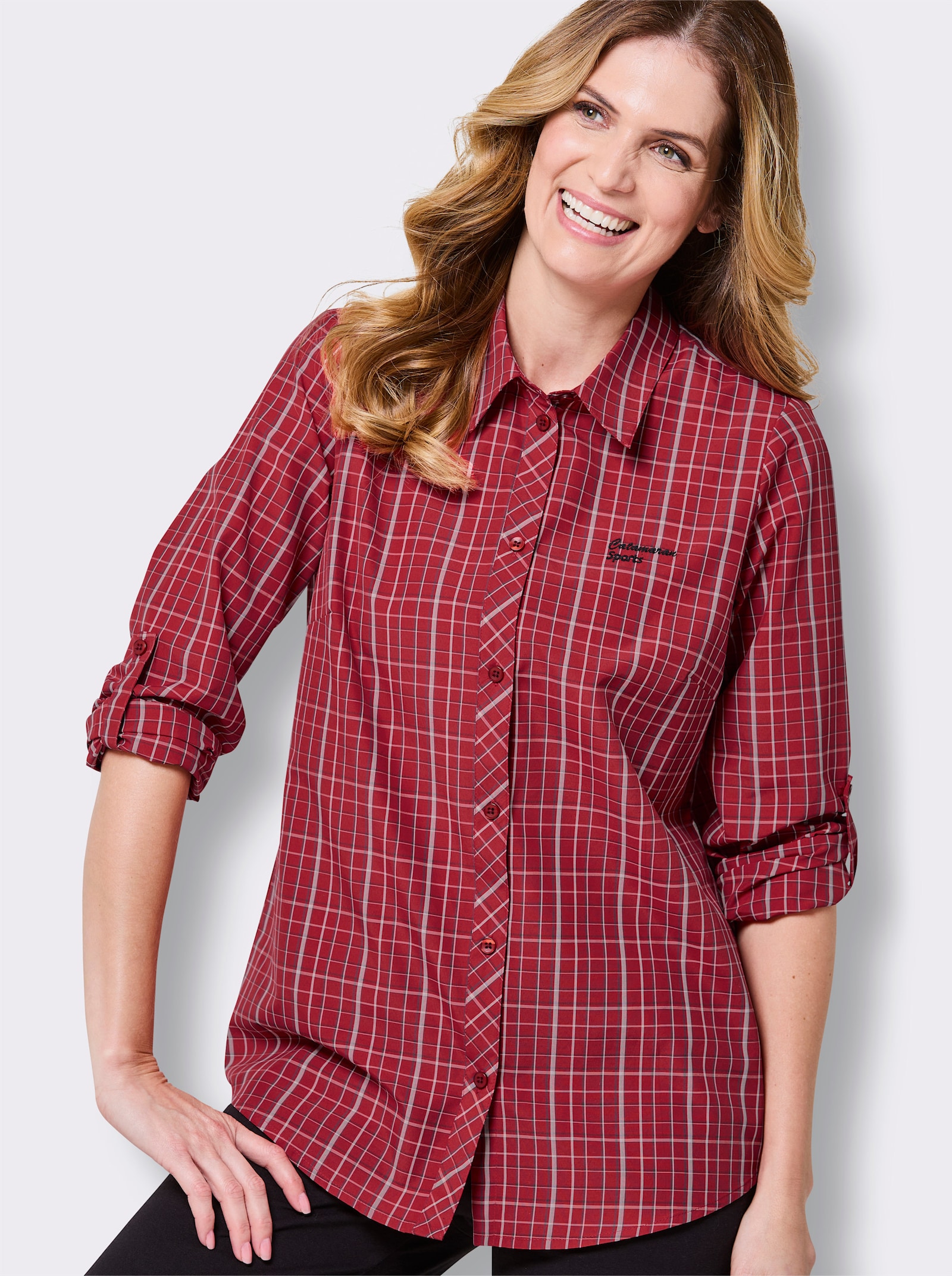 Catamaran Sports Funktionsbluse mit Krempelärmel - rot-kariert