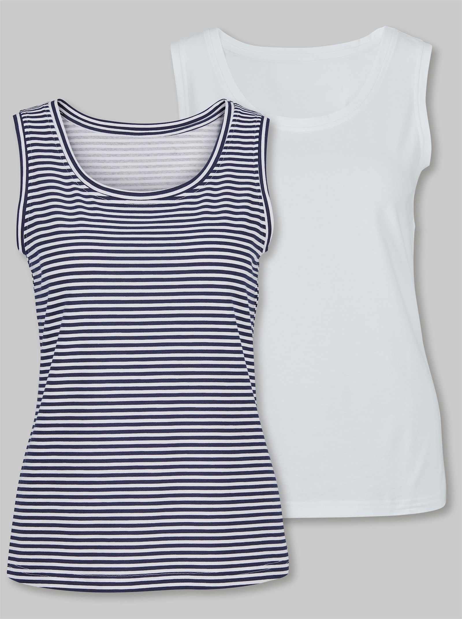 heine Shirttop im Doppelpack - marine-weiß-geringelt + weiß