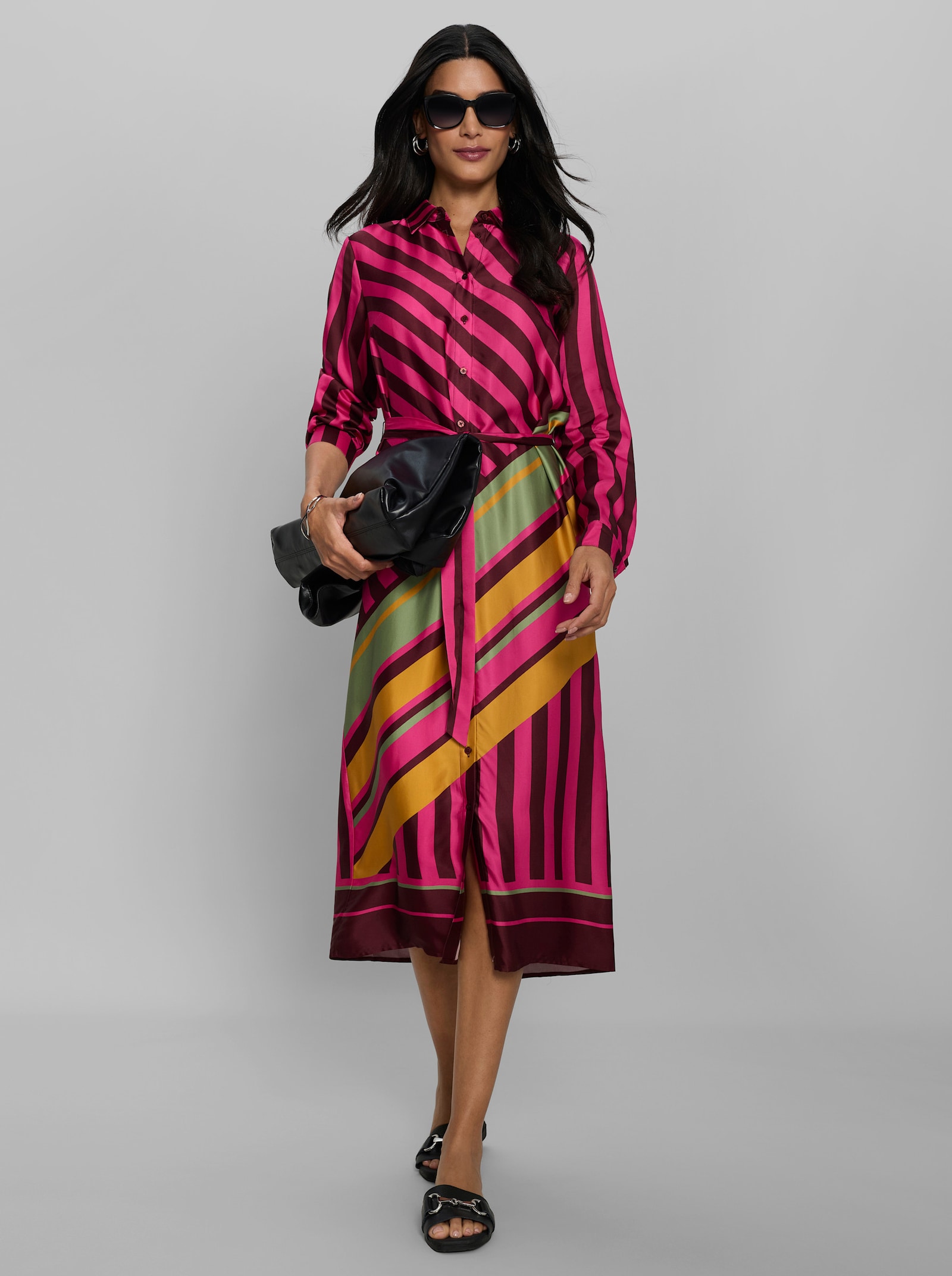 heine Hemdblusenkleid mit Bindeband - burgund-fuchsia-bedruckt