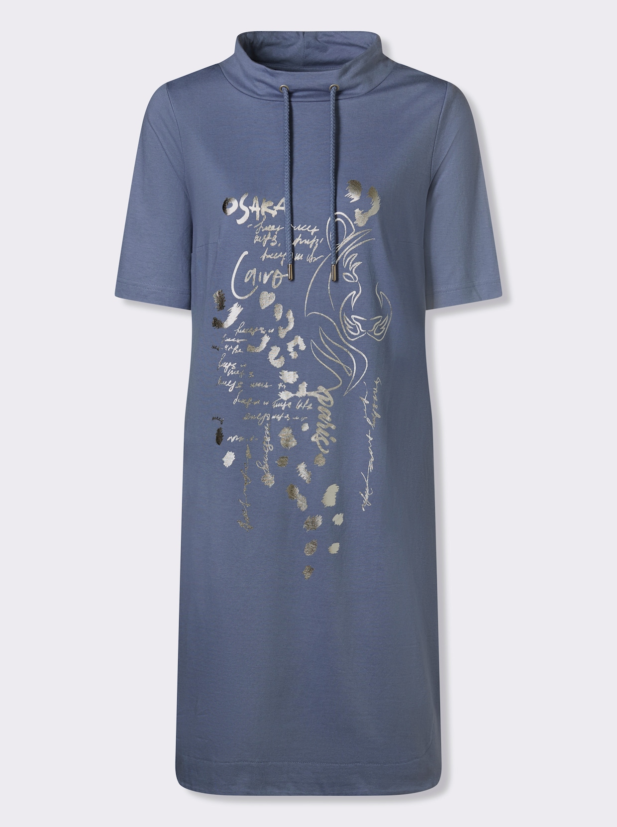 Jerseykleid - taubenblau-silberfarben