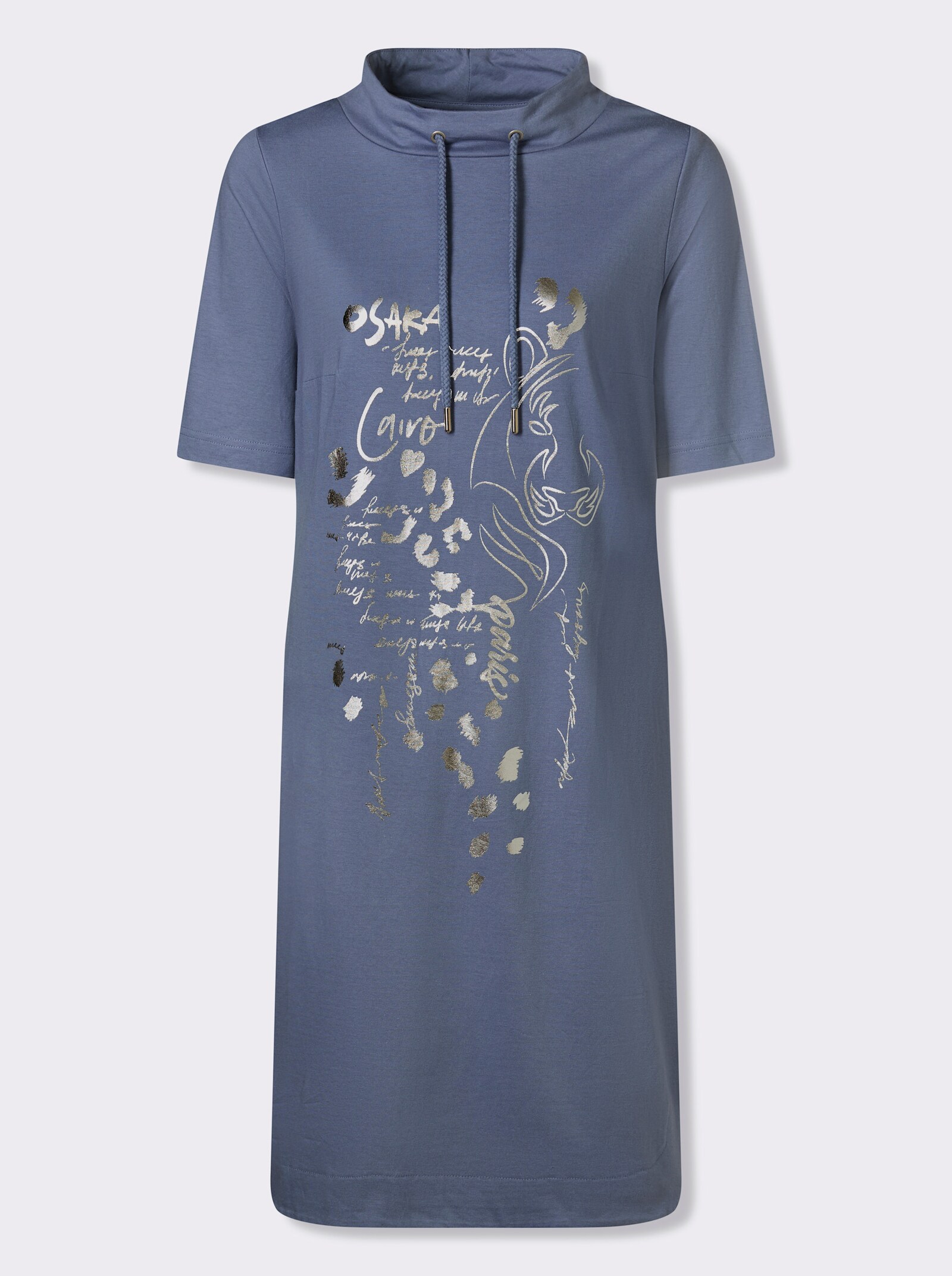 Žerzejové šaty z čisté bavlny - holubí modrá-stříbrná