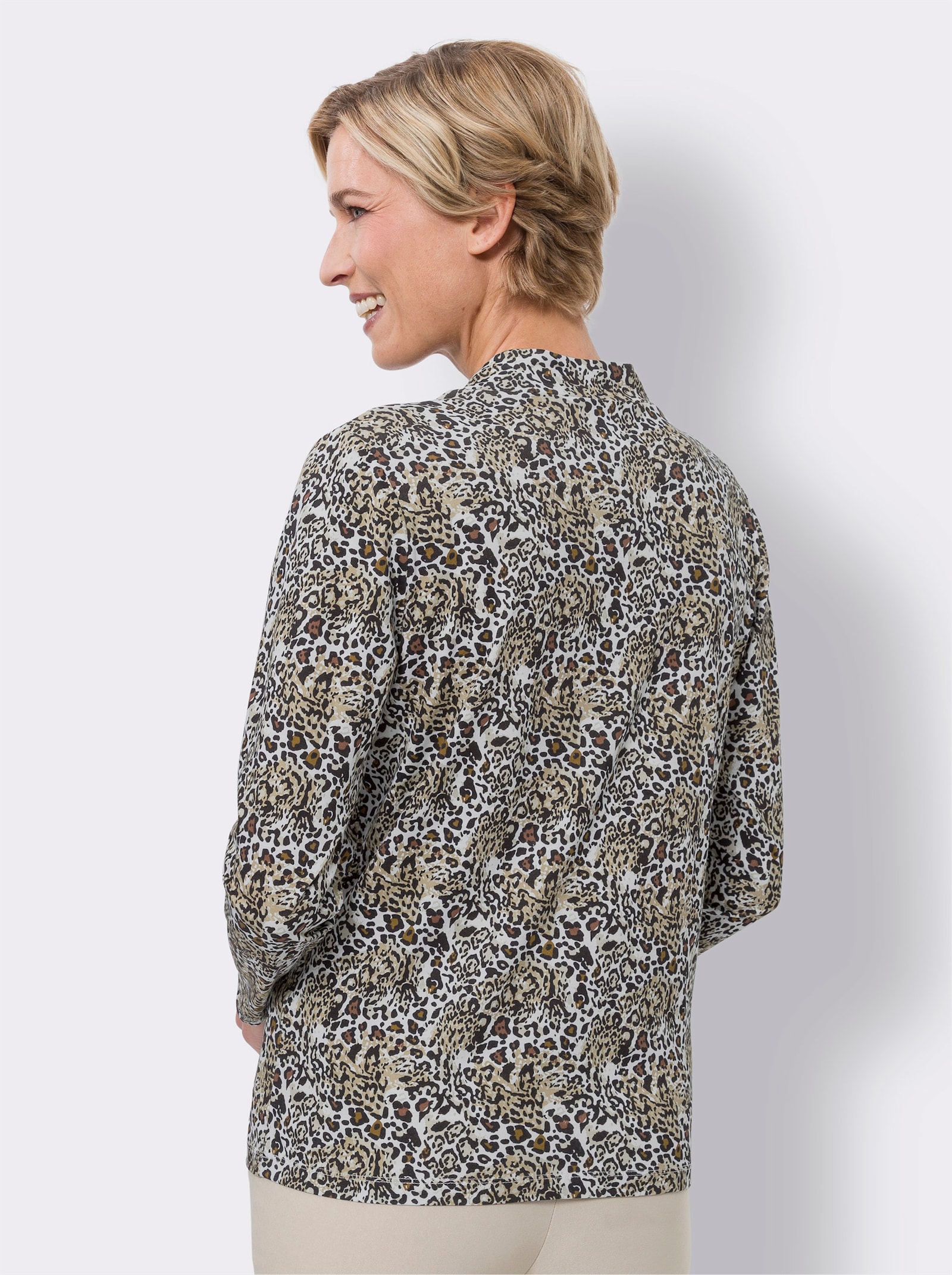 Shirt met opstaande kraag in luipaarddessin - ecru/camel bedrukt
