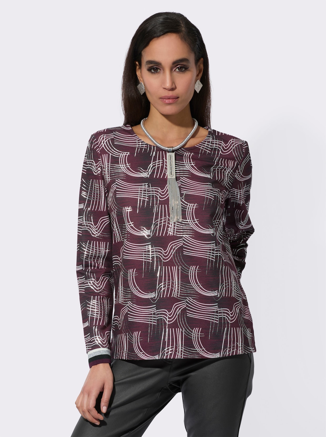 Shirt - bordeaux/ecru gedessineerd