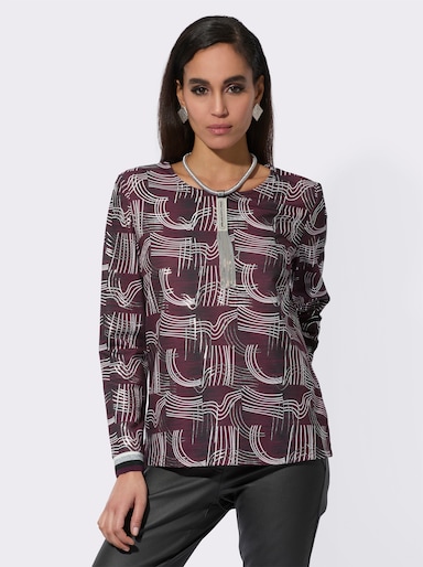 Shirt mit silberfarbigem Druck - burgund-ecru-gemustert