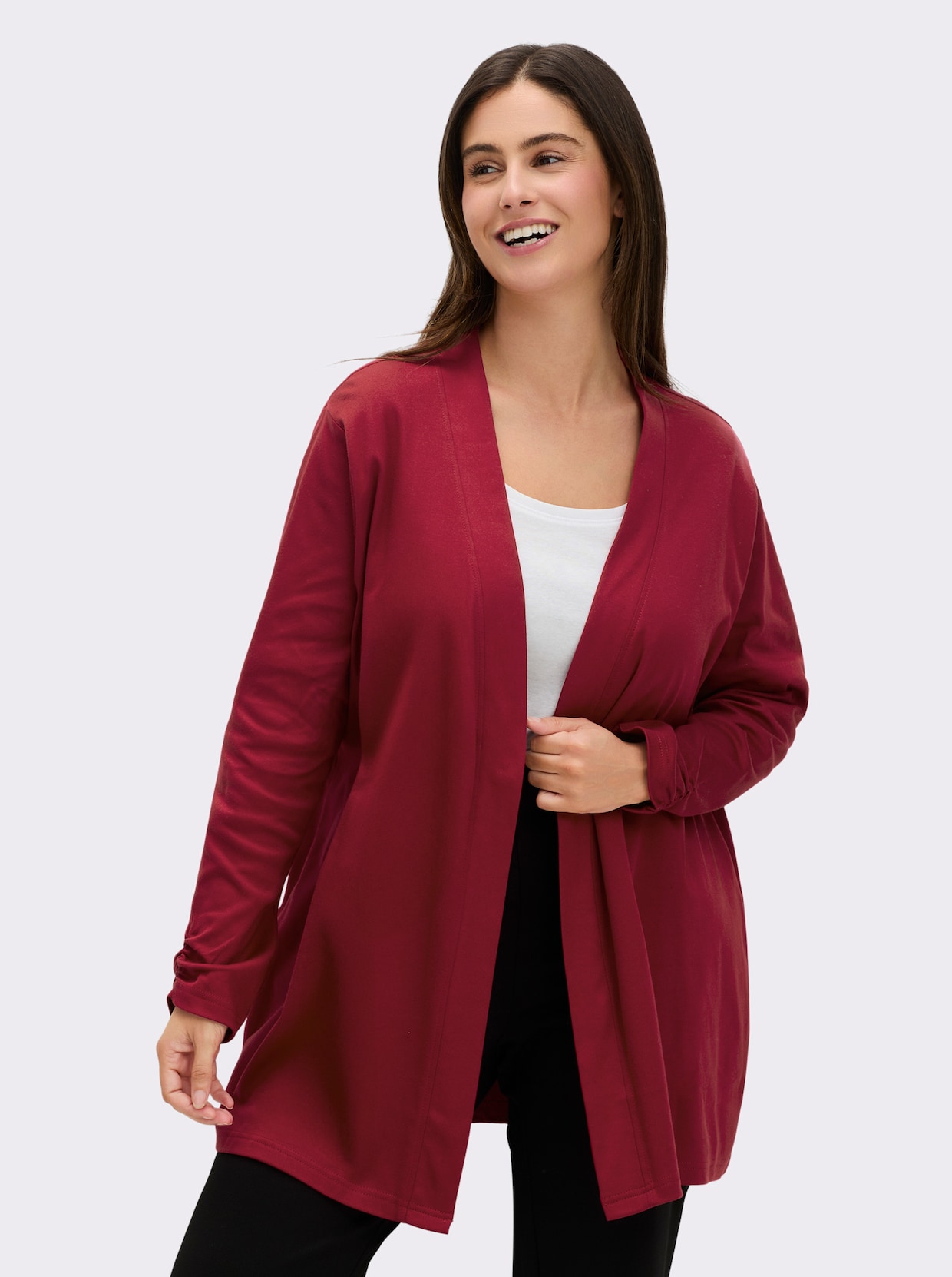 Shirtjacke mit Ärmel-Raffungen - kirsche