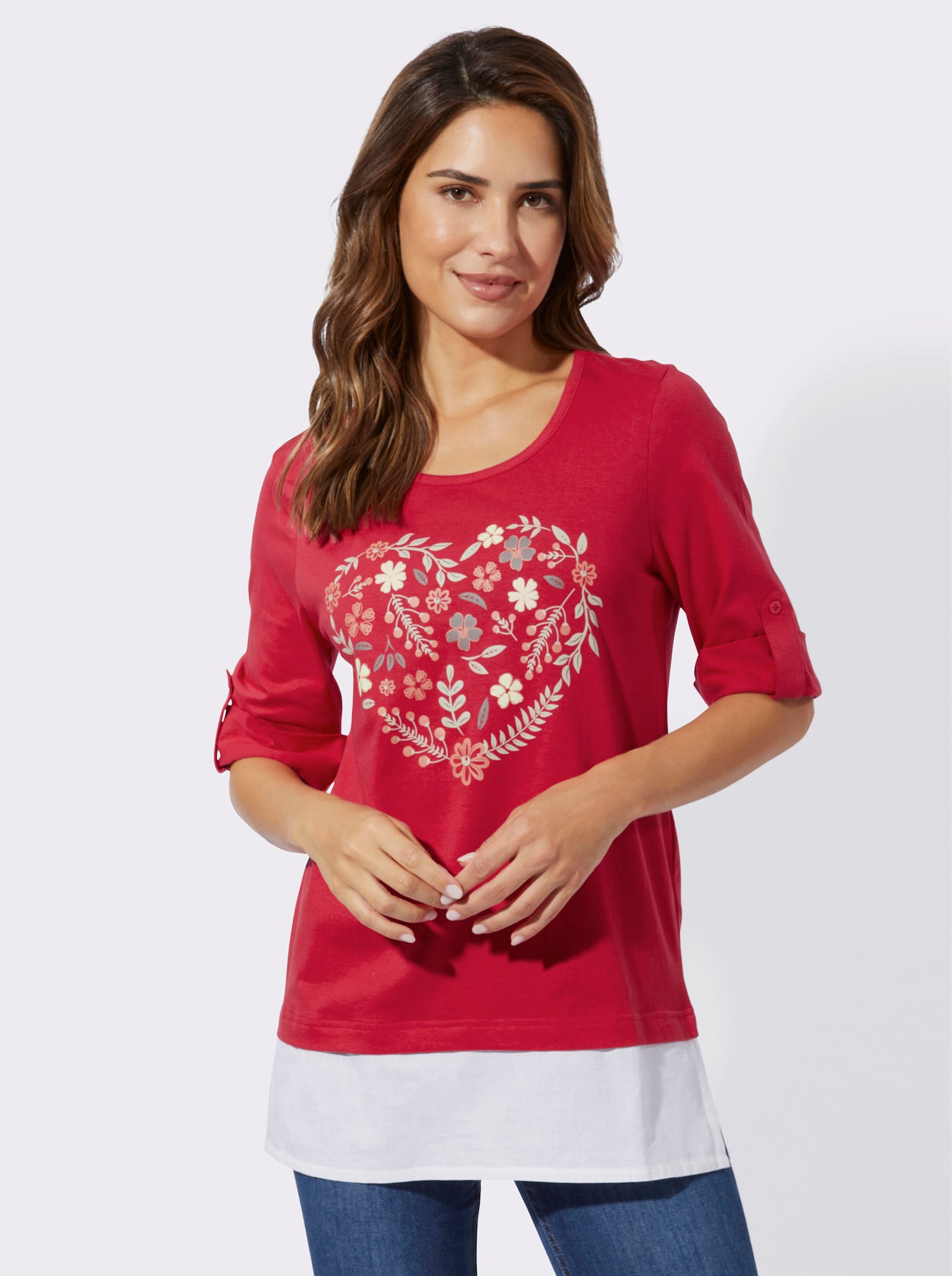 2-i-1-topp med blommigt tryck - jordgubbe-vit