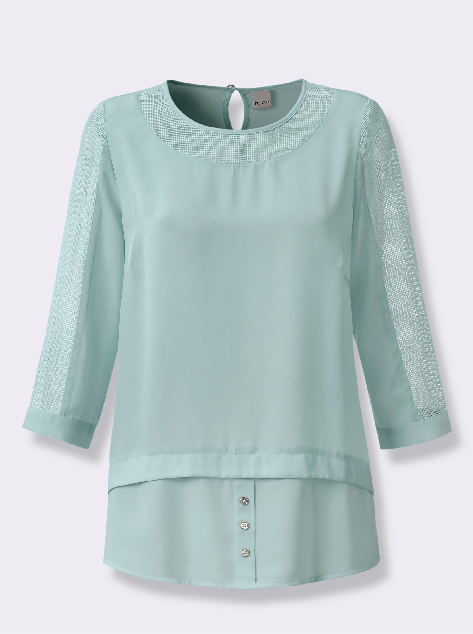 heine Blusenshirt in 2-in-1-Optik mit Netz-Einsätzen - kalkmint