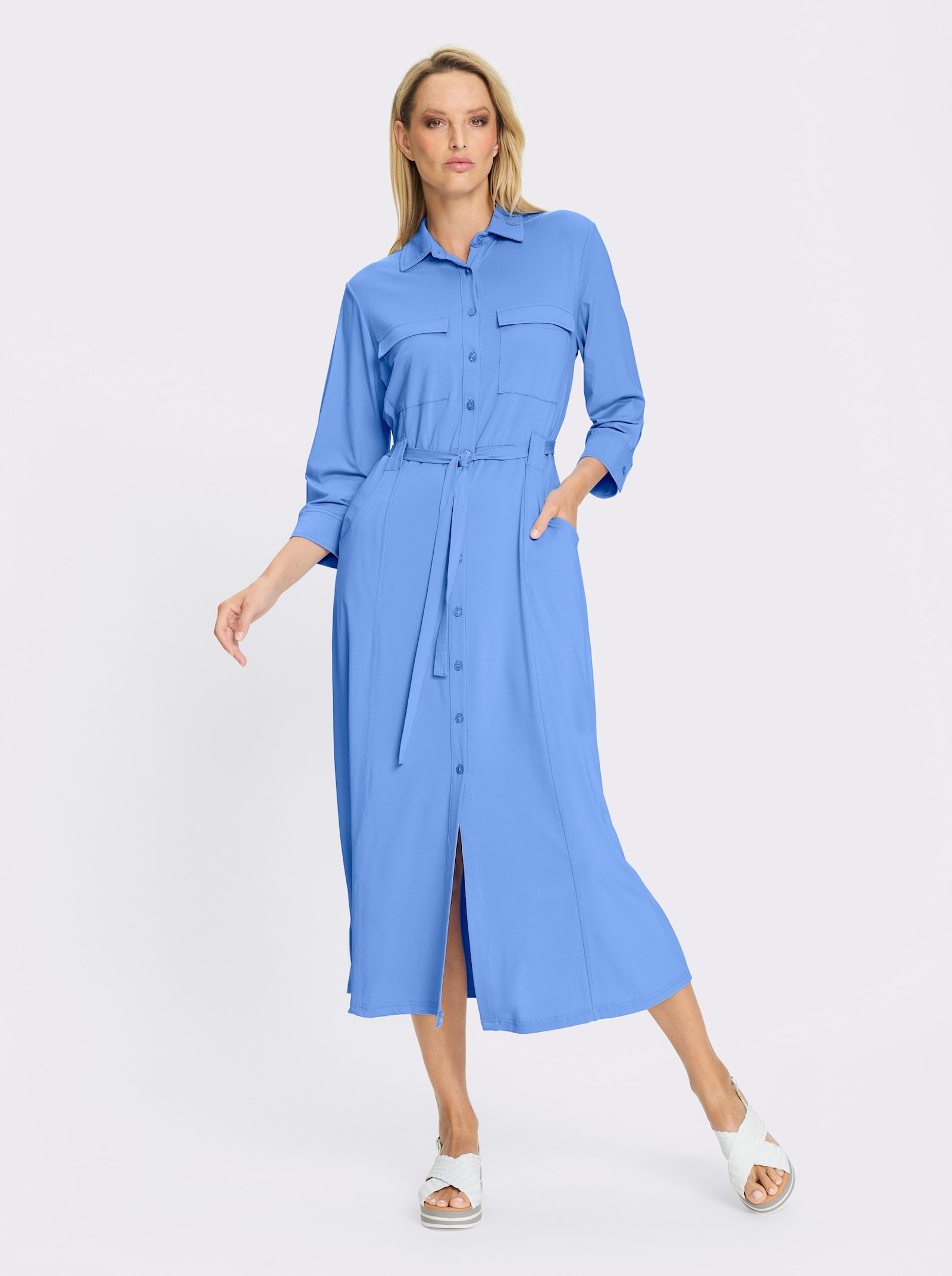 heine Jerseykleid inkl. Bindegürtel - himmelblau