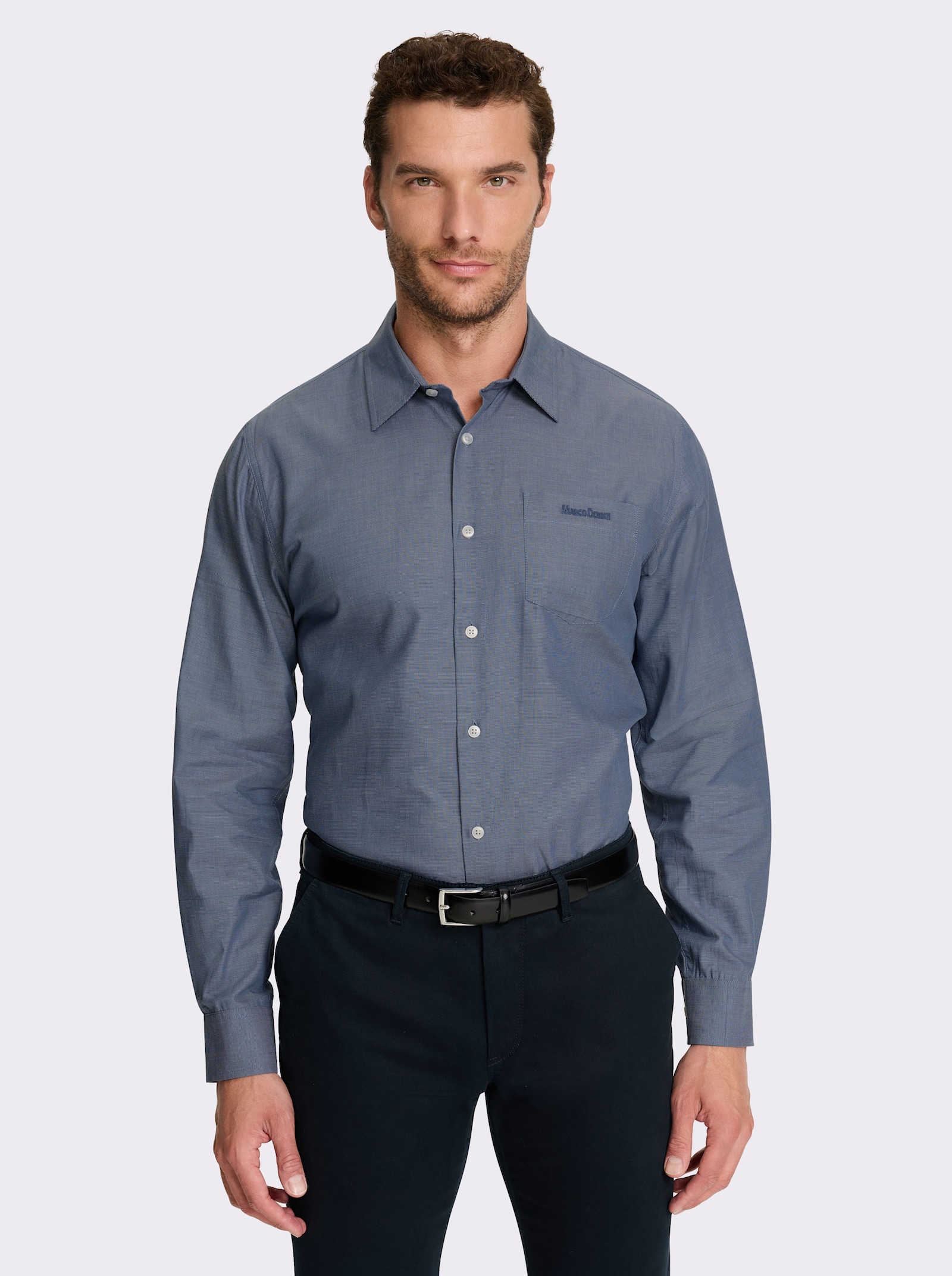 Marco Donati Langarmhemd , fleckgeschützt - rauchblau-meliert