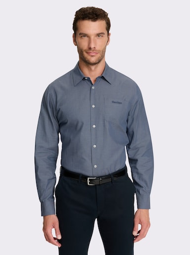 Marco Donati Langarmhemd , fleckgeschützt - rauchblau-meliert