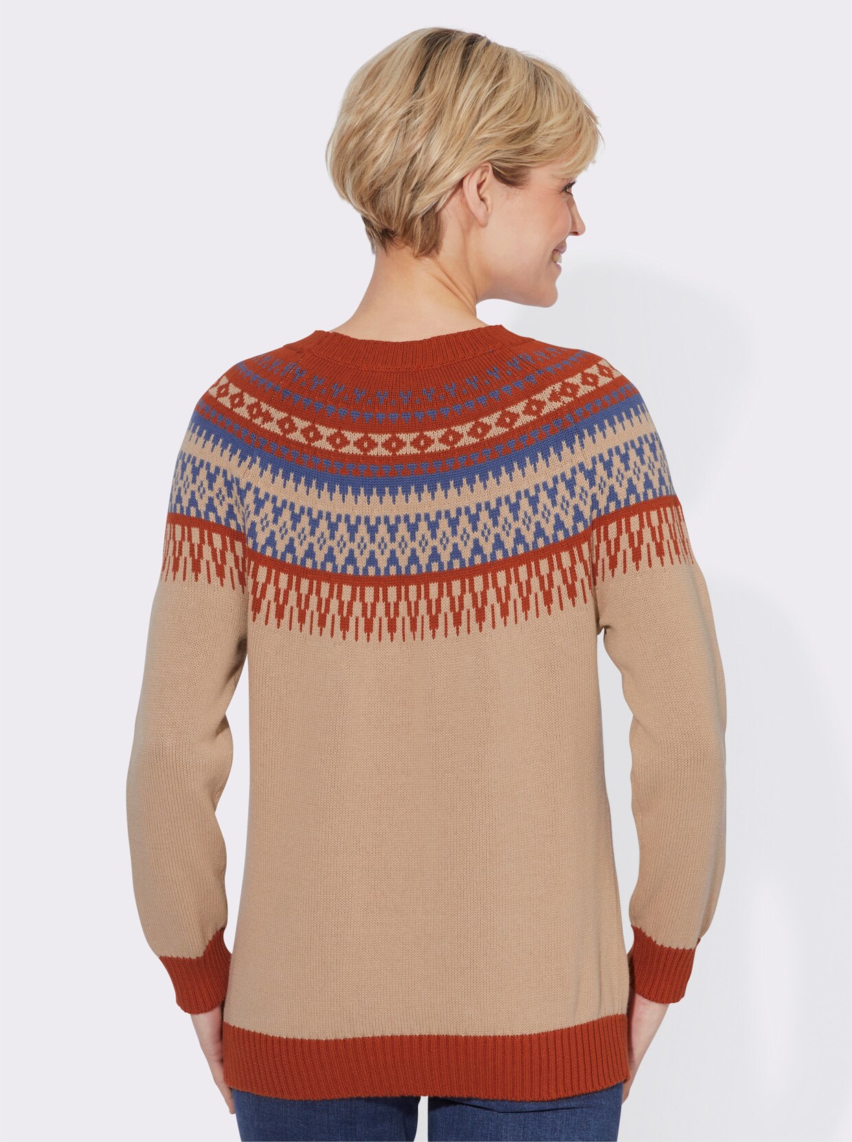 Norwegerpullover - beige-rostrot-gemustert