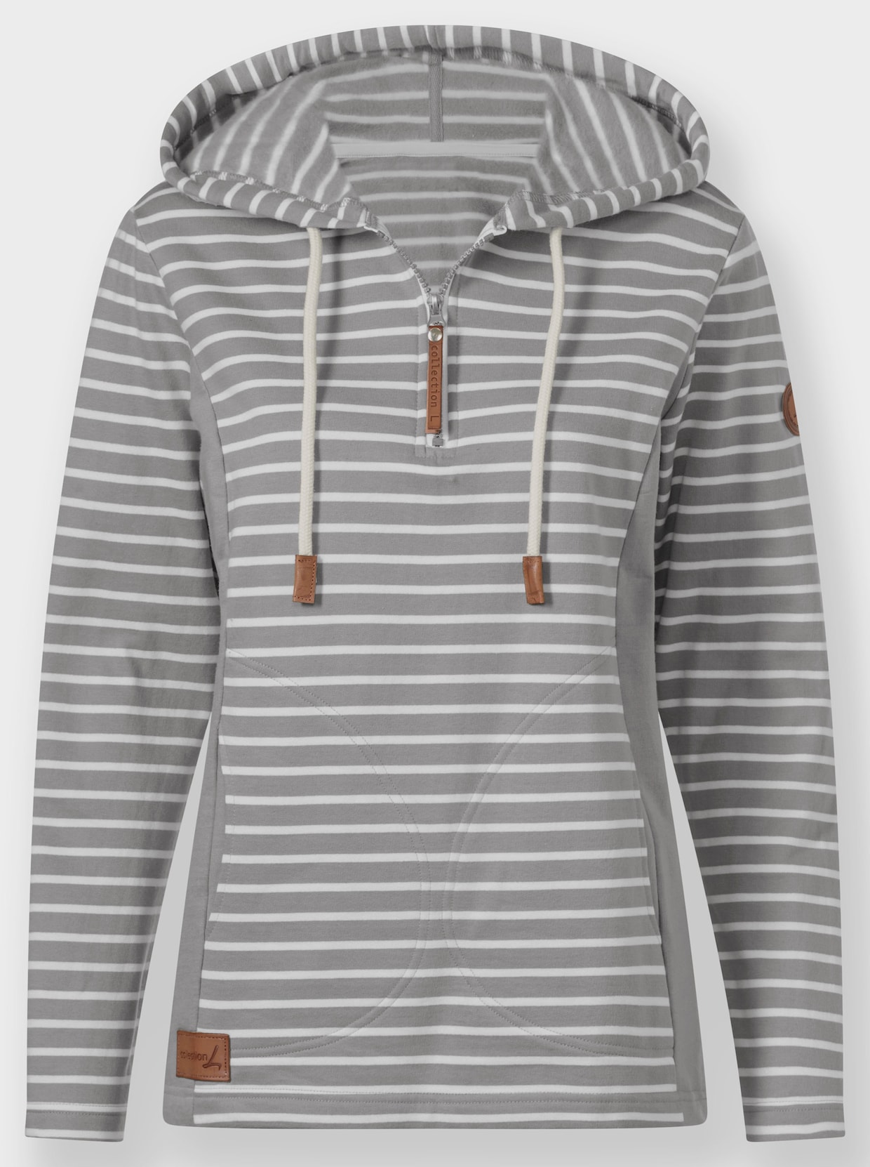 Kapuzensweatshirt - steingrau-ecru-geringelt