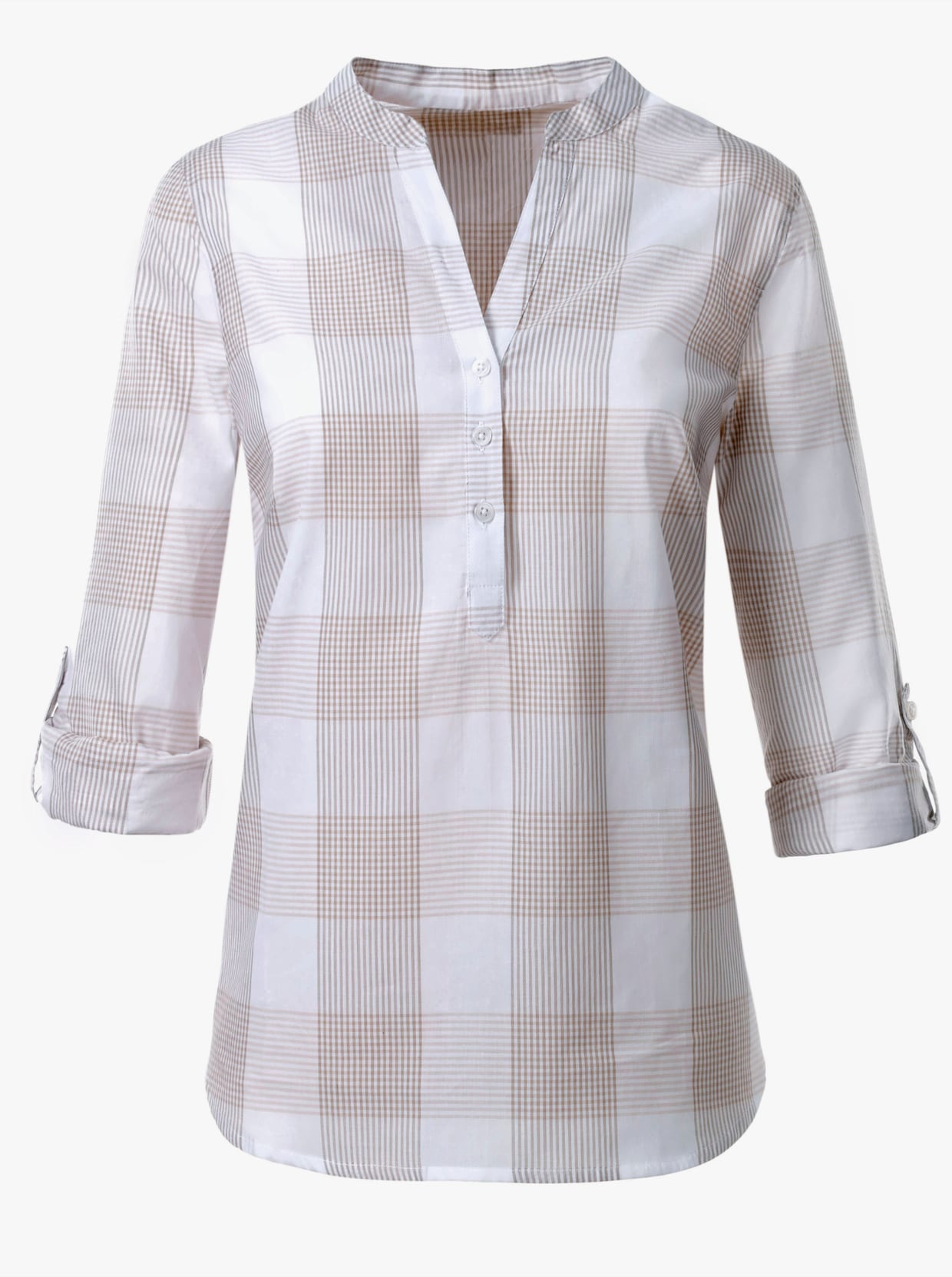 Katoenen blouse - taupe/wit geruit
