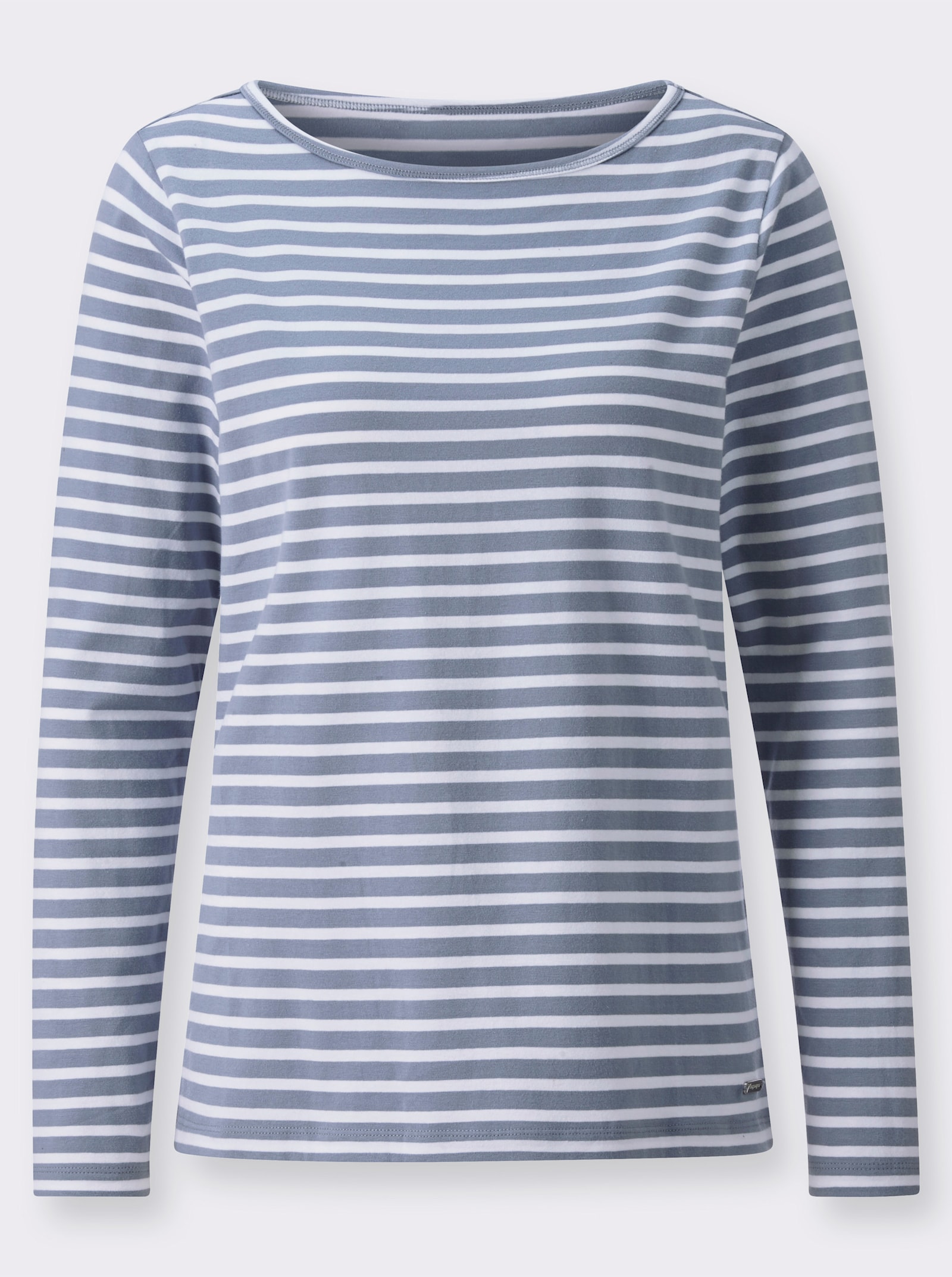 Ringelshirt mit U-Boot-Ausschnitt - taubenblau-ecru-geringelt