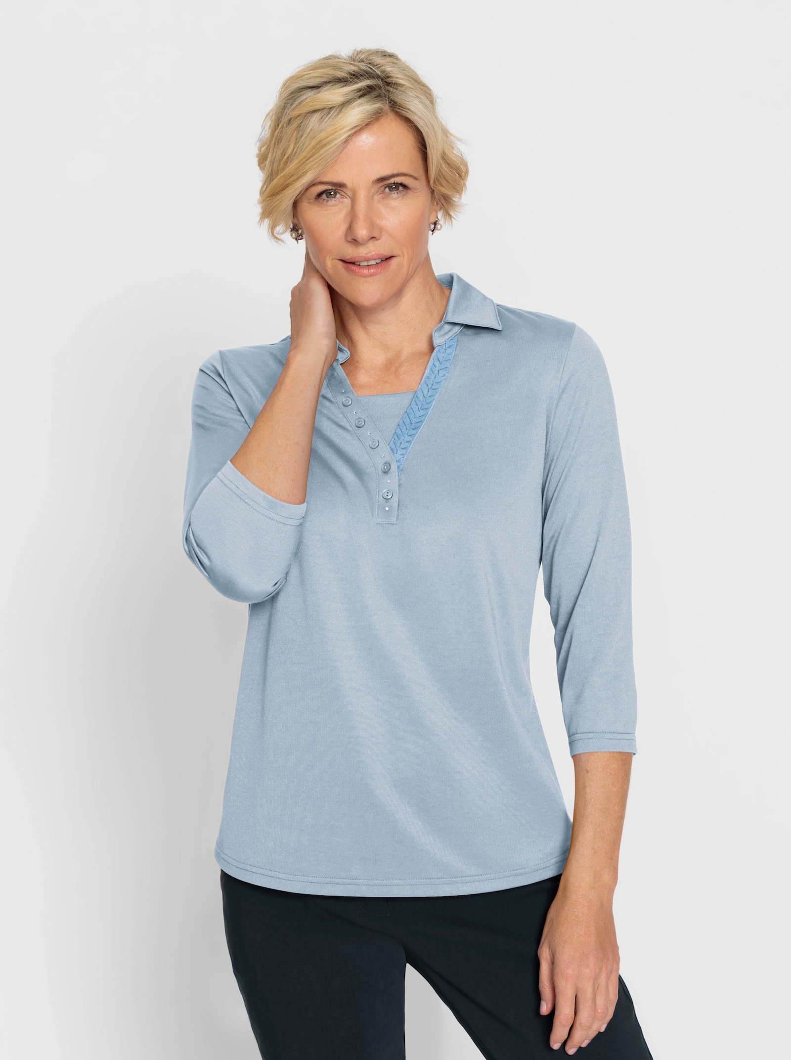 3/4-Arm-Shirt mit Glitzersteinchen - hellblau