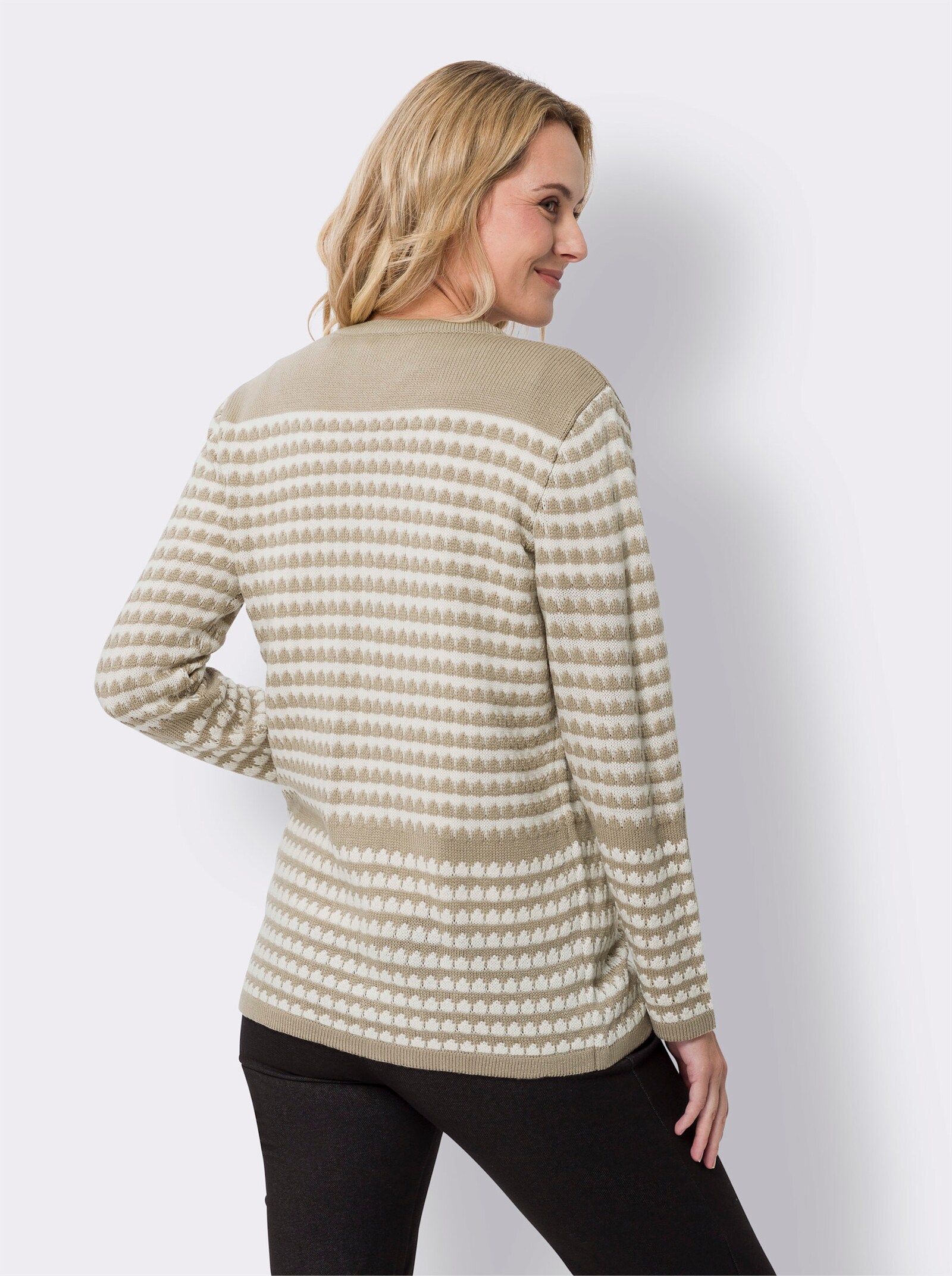 Lang vest in streeplook - sesam/champagne gedessineerd